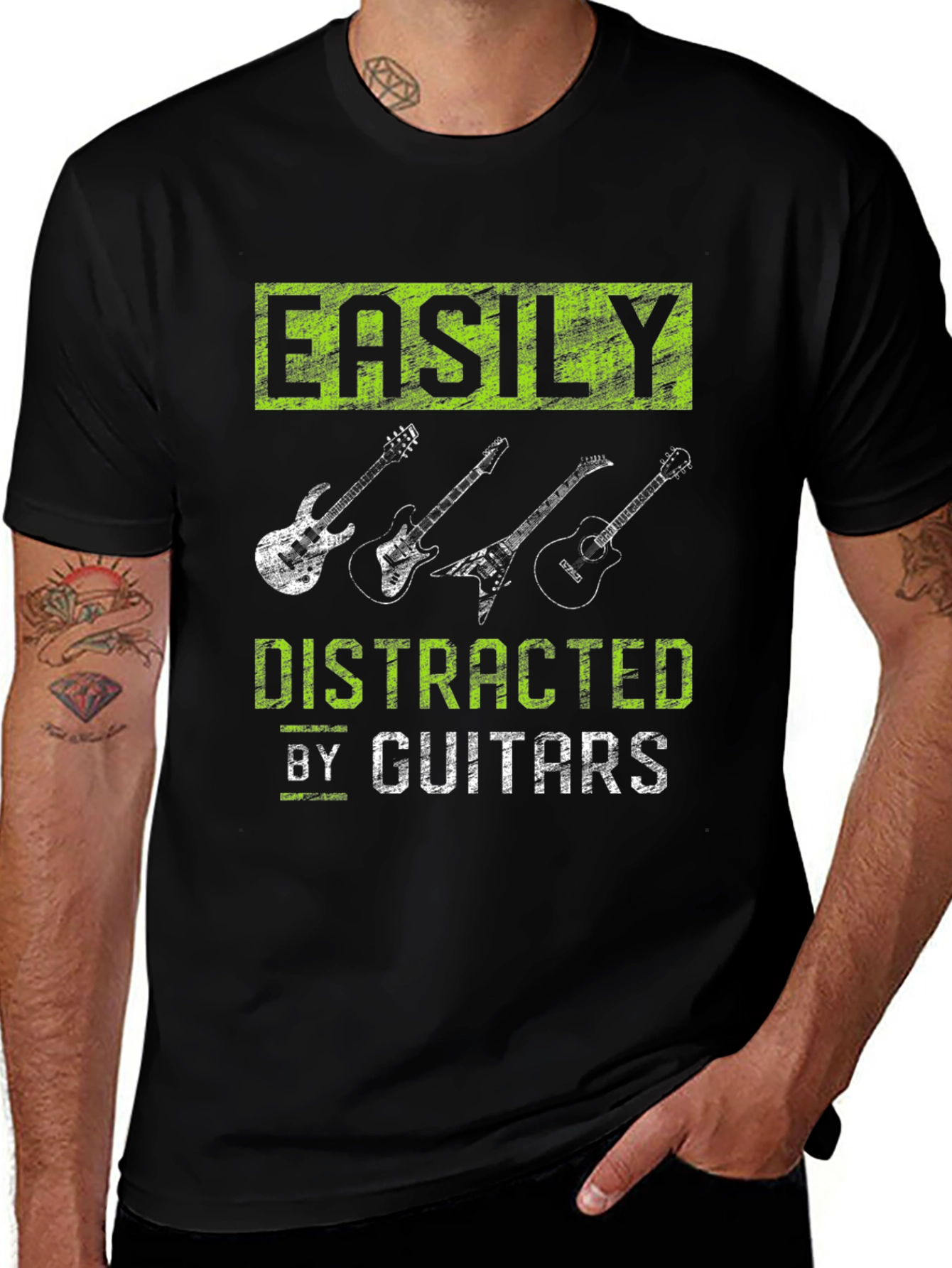 Variant 26 of Easily Distracted By Guitars Graphic Tee - Black