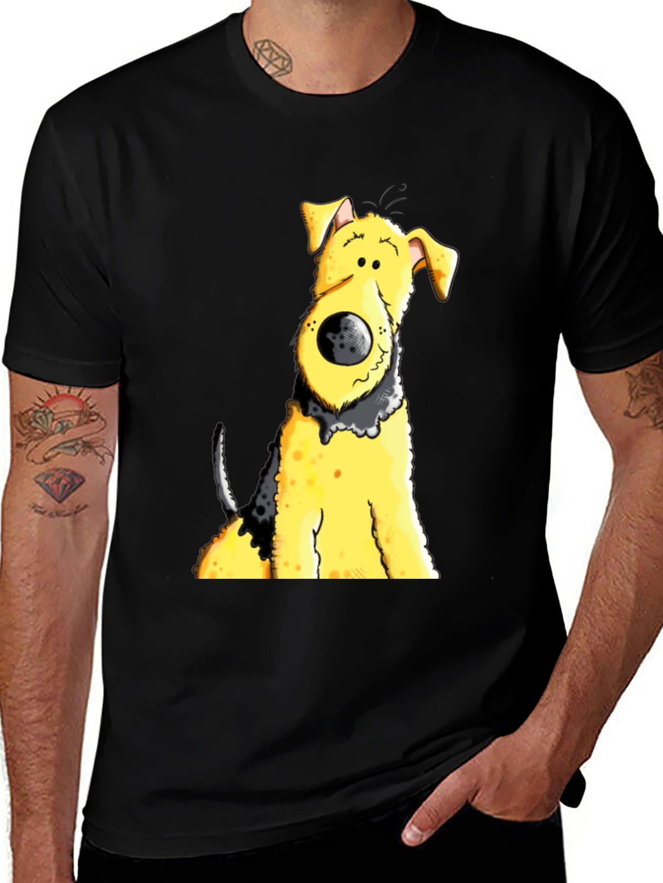 Variant 6 of Cartoon Dog Graphic Tee - Black Cotton Blend