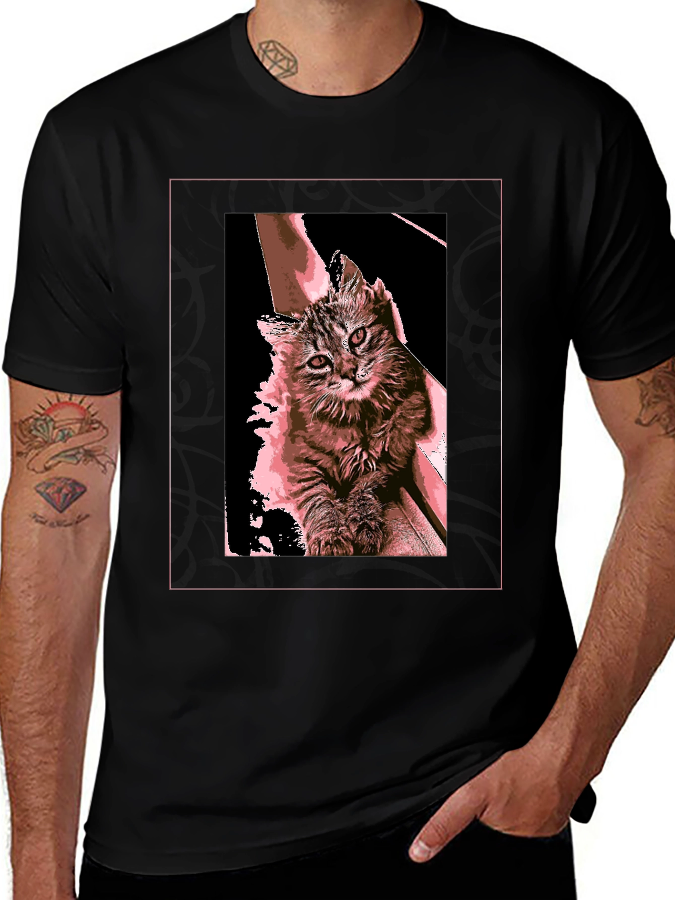 Variant 7 of Cute Cat Graphic T-Shirt - Black