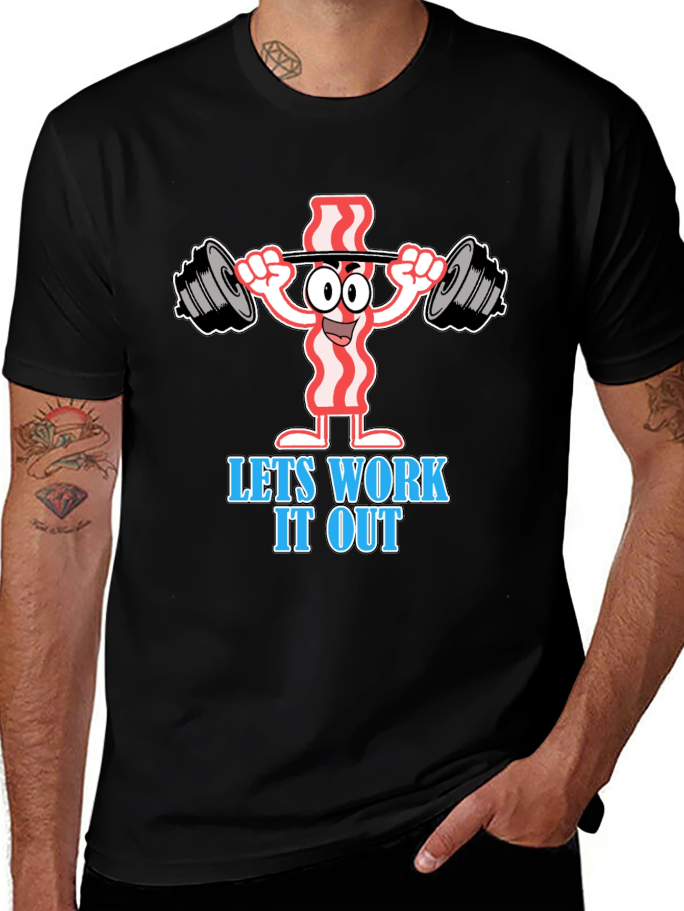 Variant 9 of Funny Bacon Workout T-Shirt: Let's Work It Out!