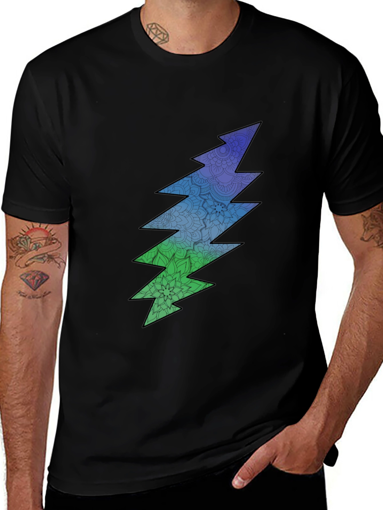 Grateful Dead Bolt Mandala Tee - Black Cotton T-Shirt
