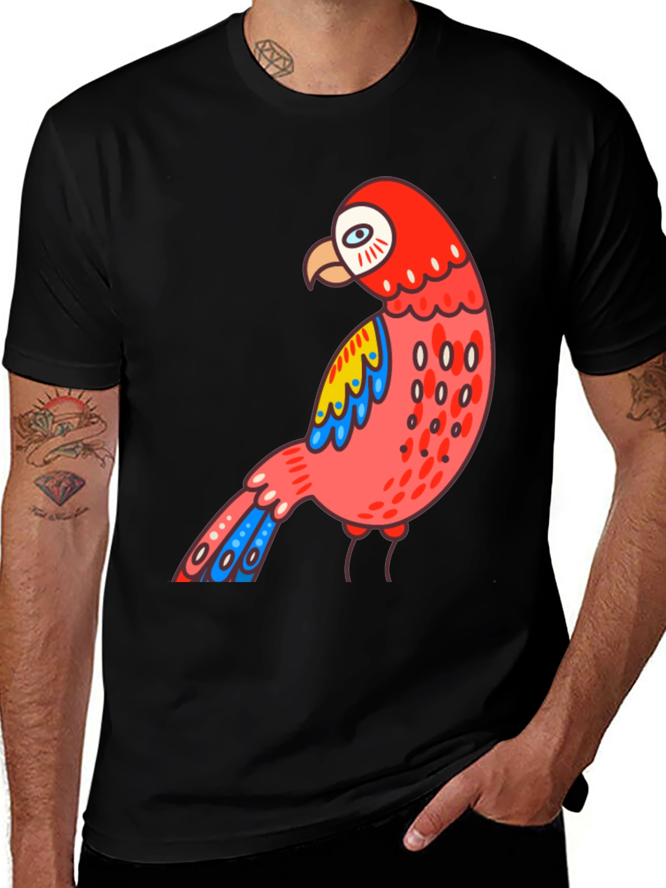 Variant 14 of Men's Black T-shirt with Parrot Graphic