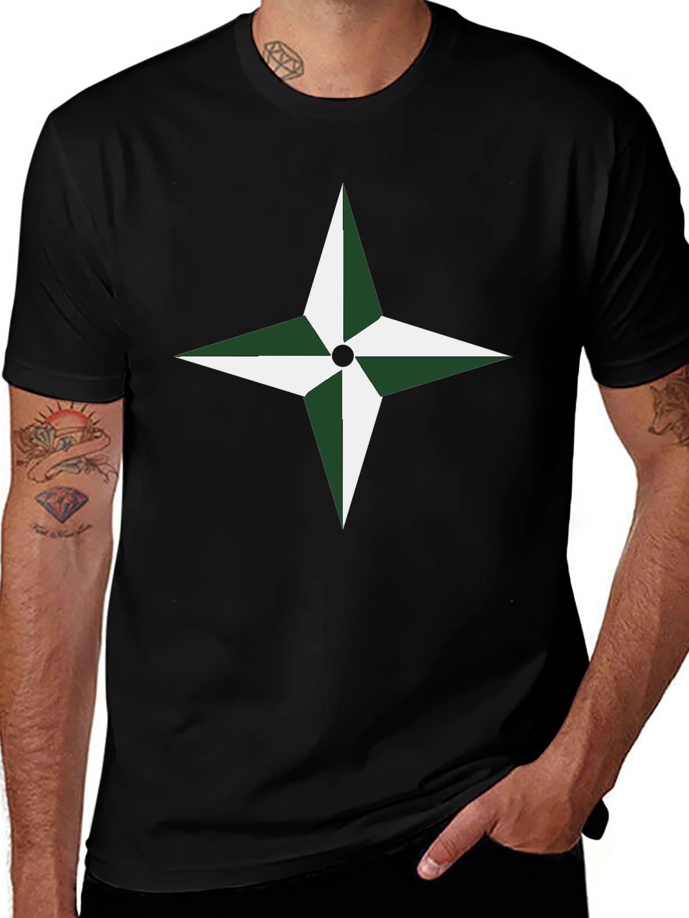 Variant 26 of Compass Star Graphic Tee - Casual Black T-Shirt
