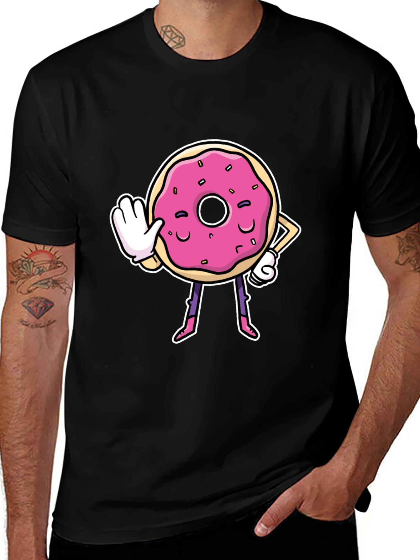 Variant 12 of Funny Donut Cartoon Black T-Shirt