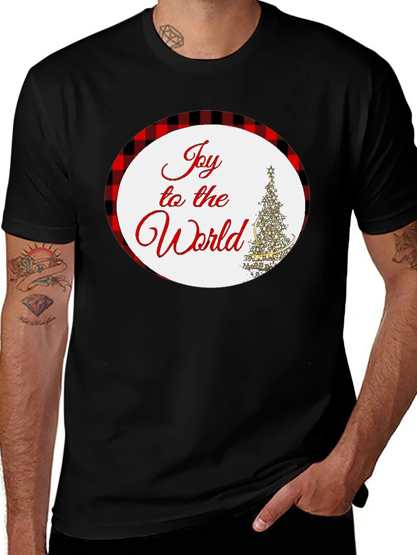 Joy To The World Plaid Holiday T-Shirt