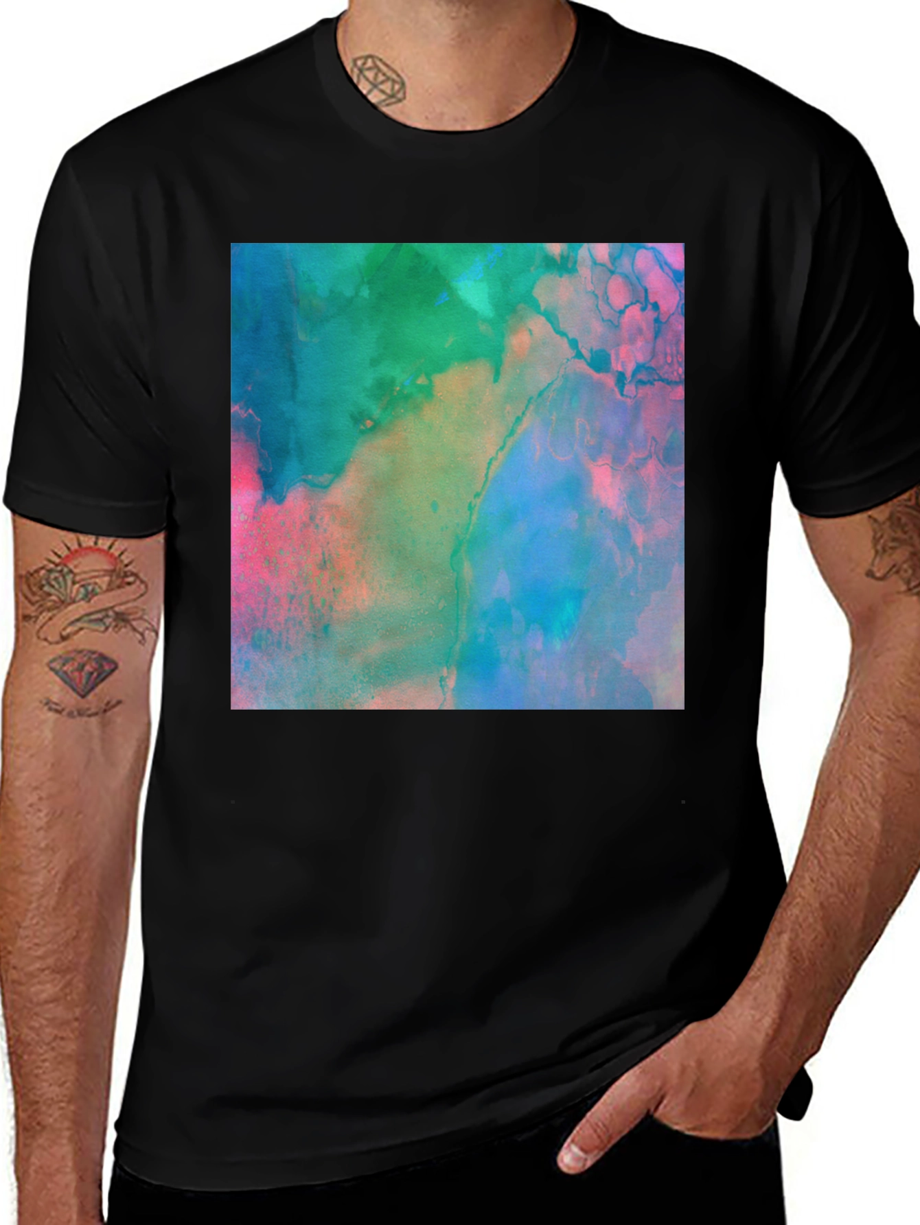 Variant 12 of Abstract Art Print Black Tee - Modern Style