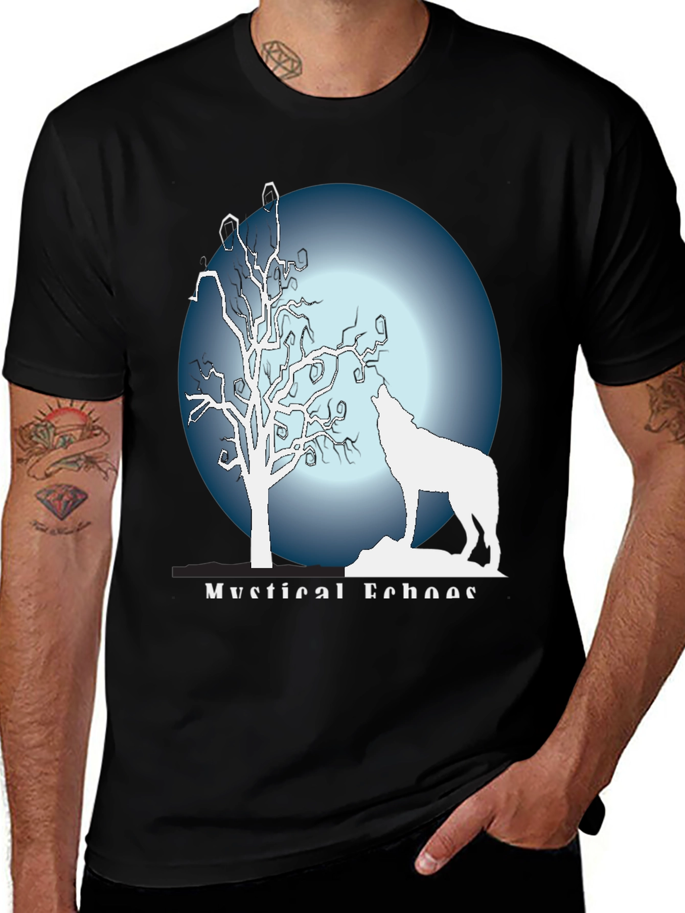 Variant 20 of Mystical Echoes Graphic Tee - Wolf & Moon Design