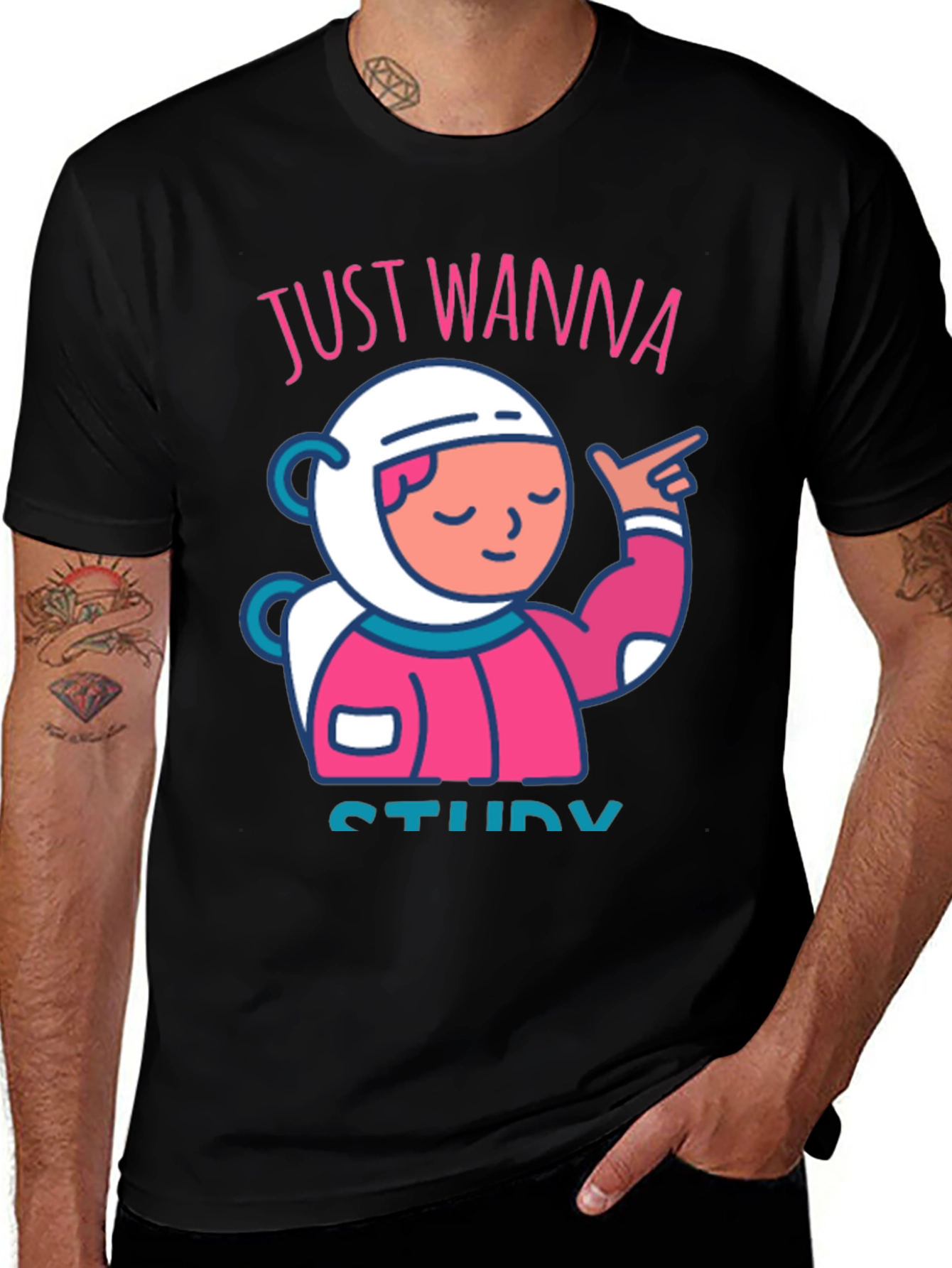 Variant 21 of Just Wanna Study T-Shirt - Cute Astronaut Tee