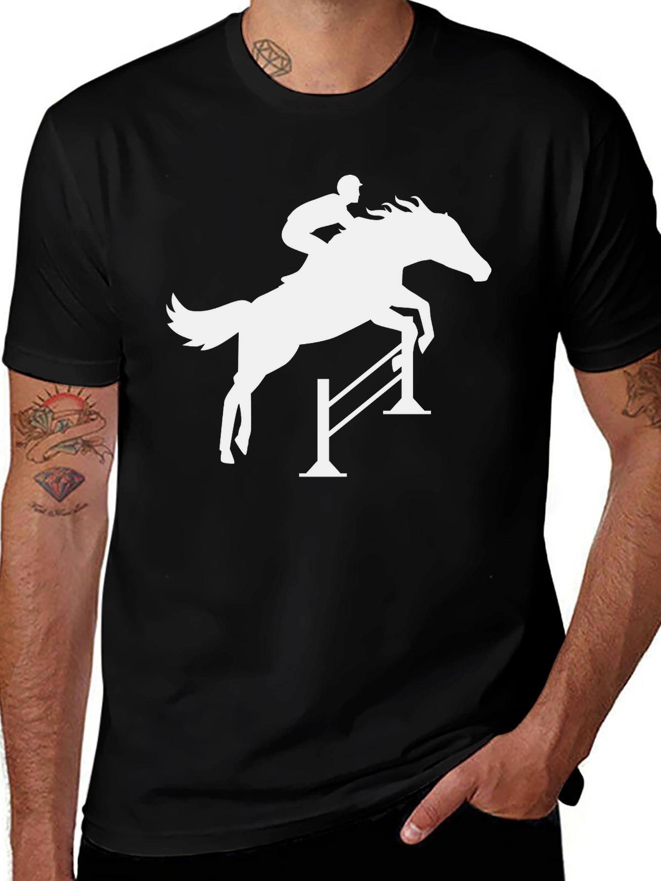 Variant 14 of Equestrian Horse Jumping Silhouette Black T-Shirt
