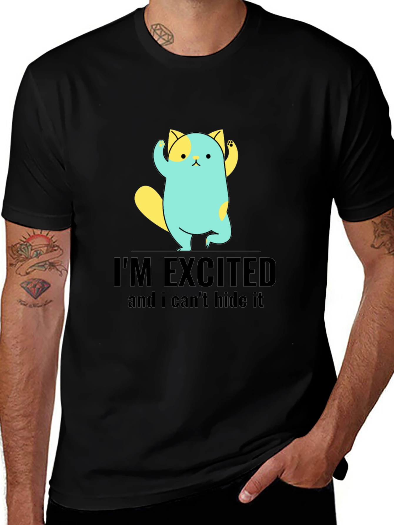 Variant 26 of Excited Cat Graphic Tee - Soft Cotton Blend