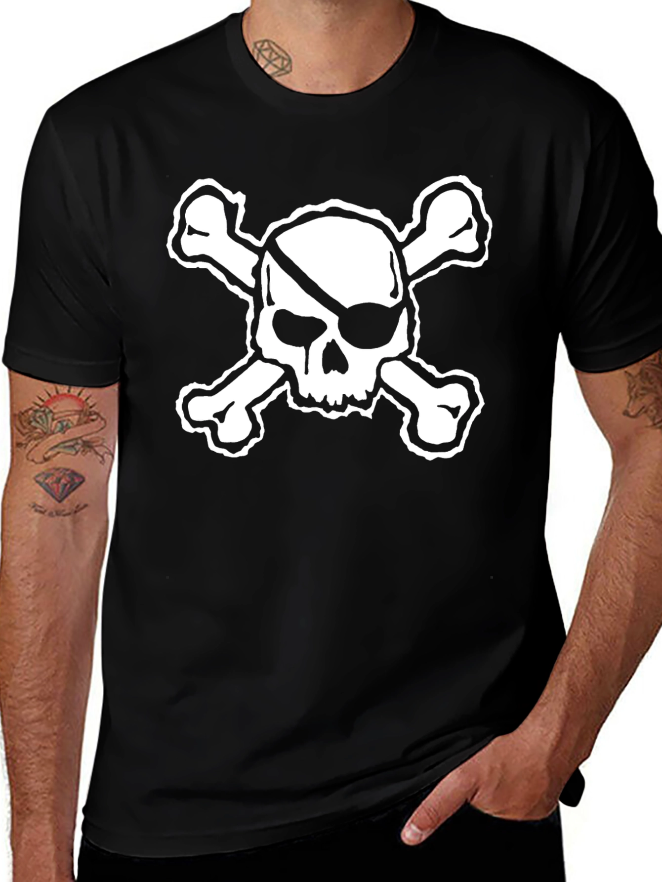 Variant 20 of Pirate Skull Graphic Tee - Black Cotton Blend