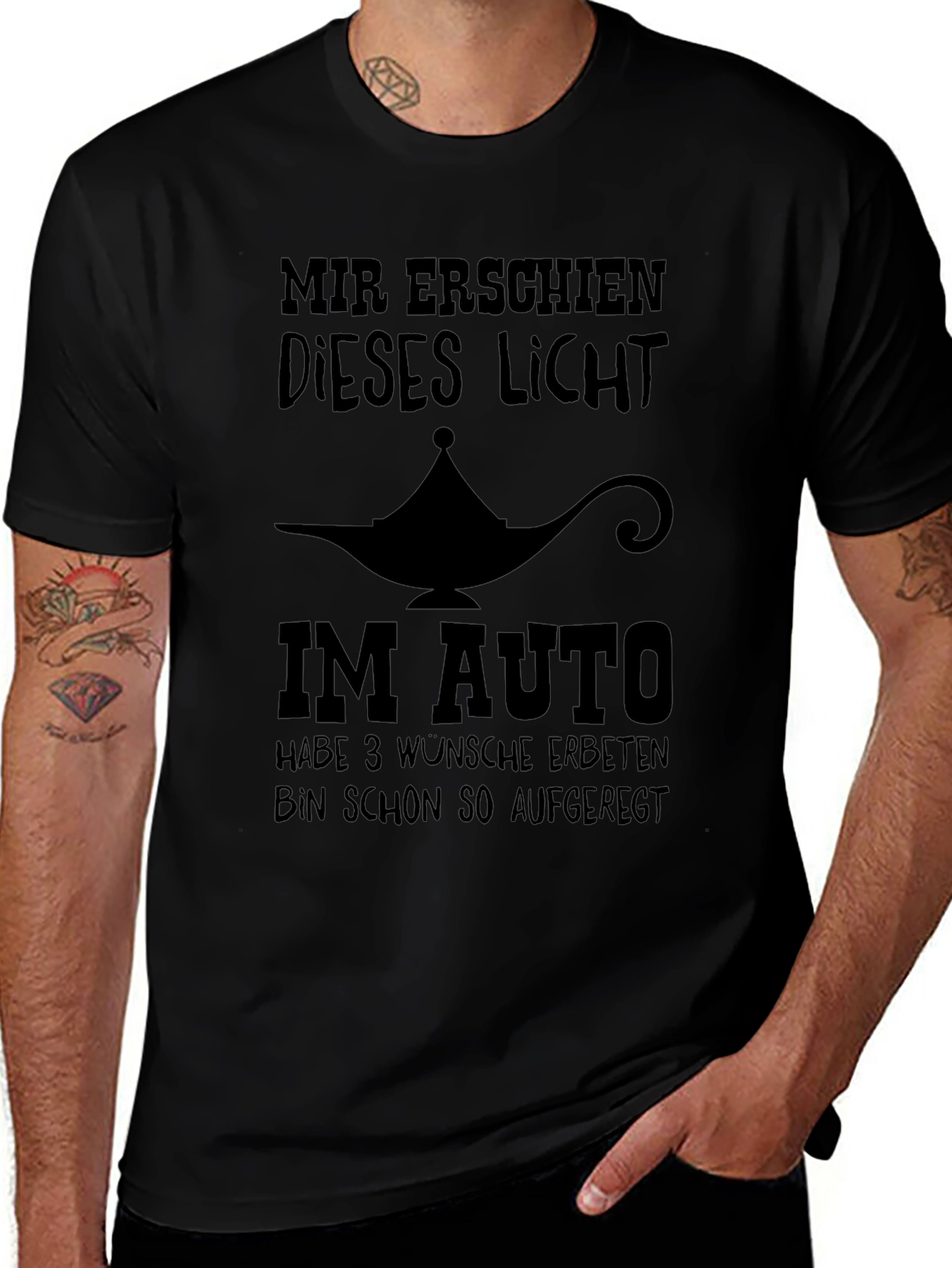 Variant 7 of Men's Black T-Shirt with Funny Genie Lamp Graphic