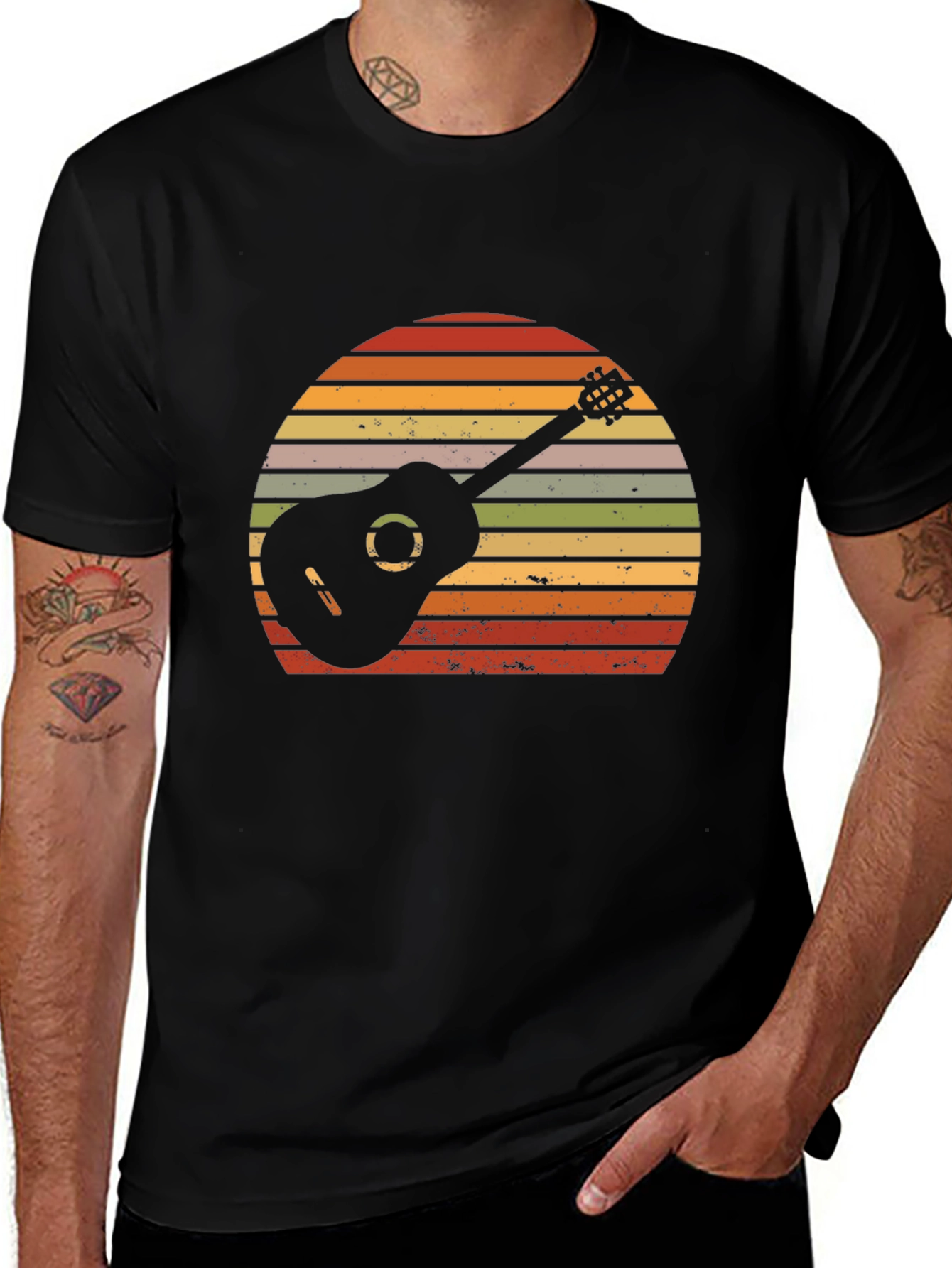 Variant 19 of Retro Guitar Sunset Graphic Tee - Vintage Music Lover Shirt