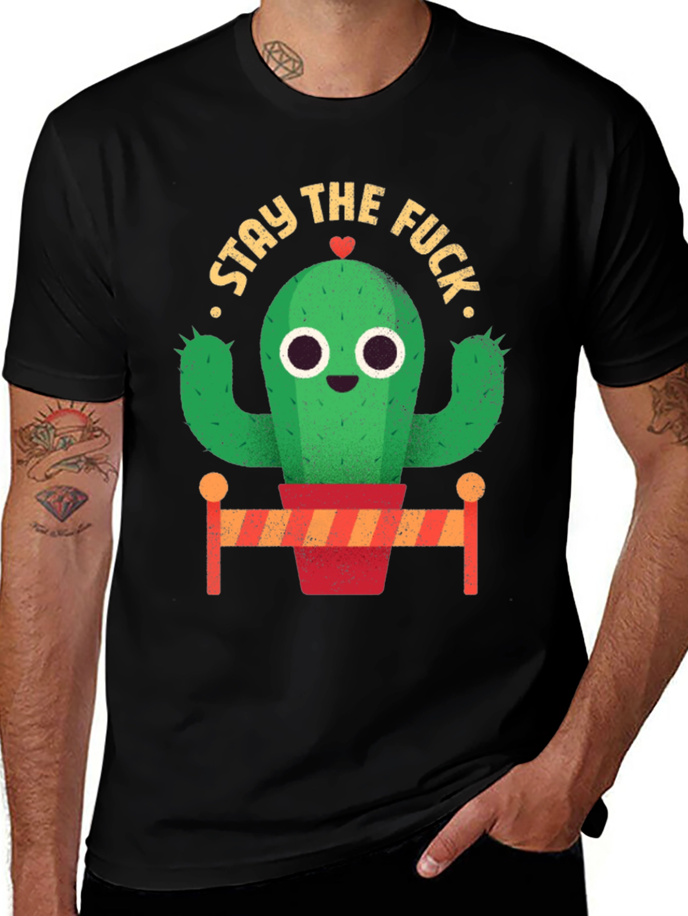 Black Stay The Fuck Cactus Novelty T-Shirt main image