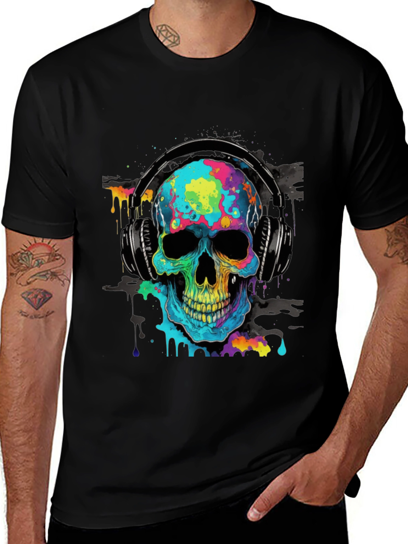 Colorful Skull Headphone Graphic Tee