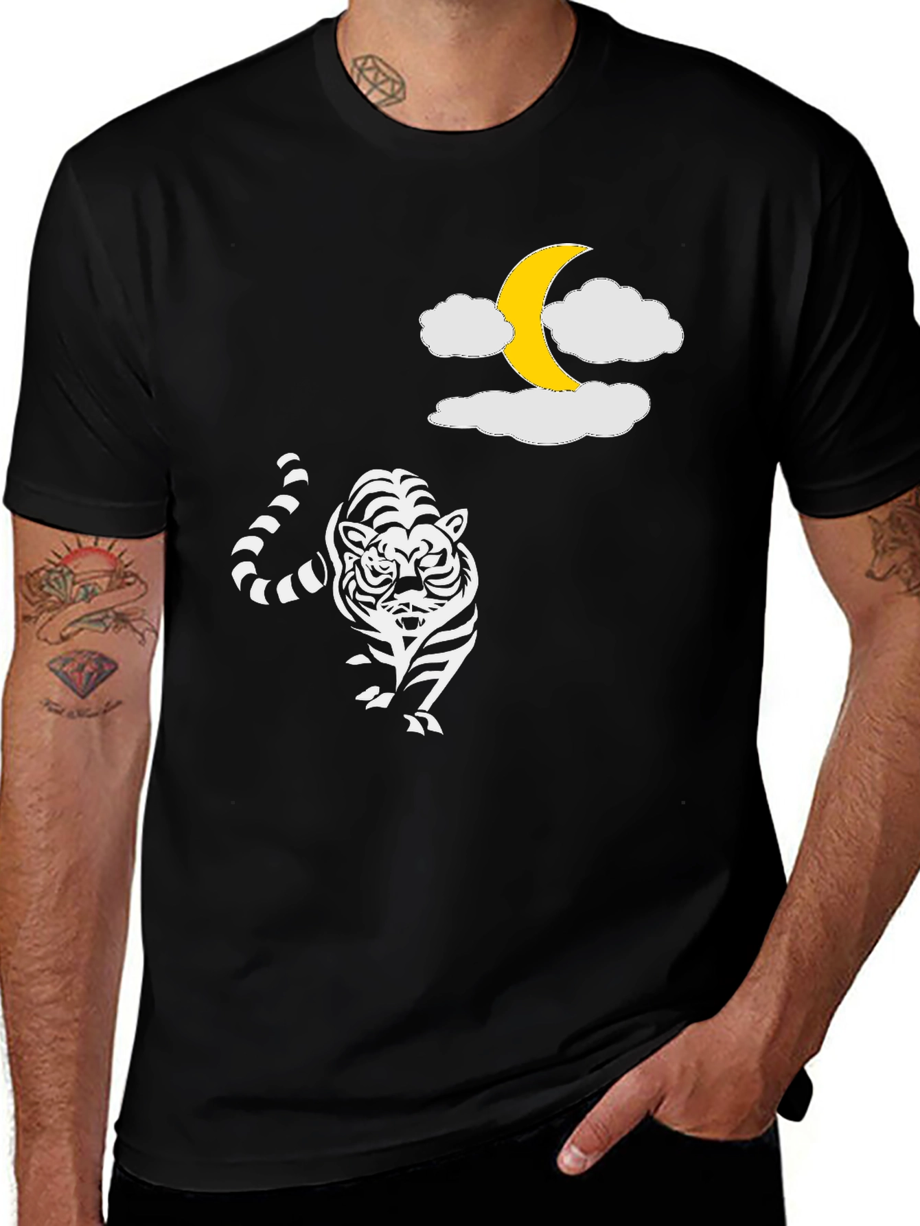 Variant 16 of Tiger Moon Graphic Tee - Black Cotton Shirt