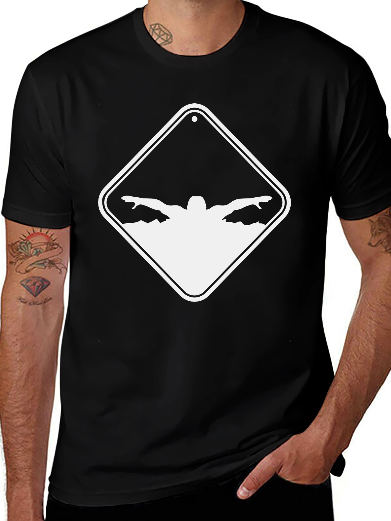 Variant 27 of Freestyle Swimmer Crossing Sign Black T-Shirt