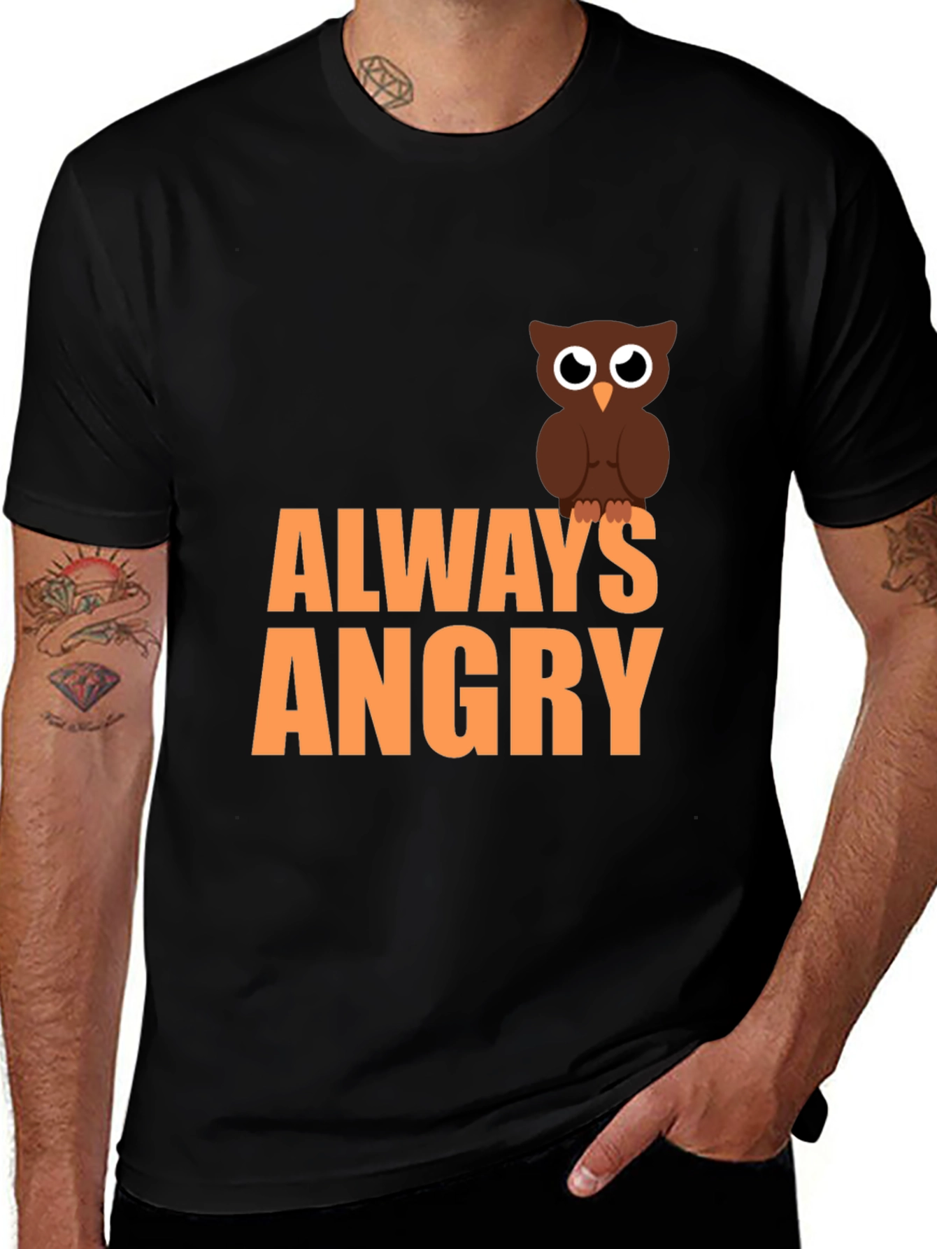 Variant 4 of Always Angry Owl Graphic Tee - Men's Black T-Shirt
