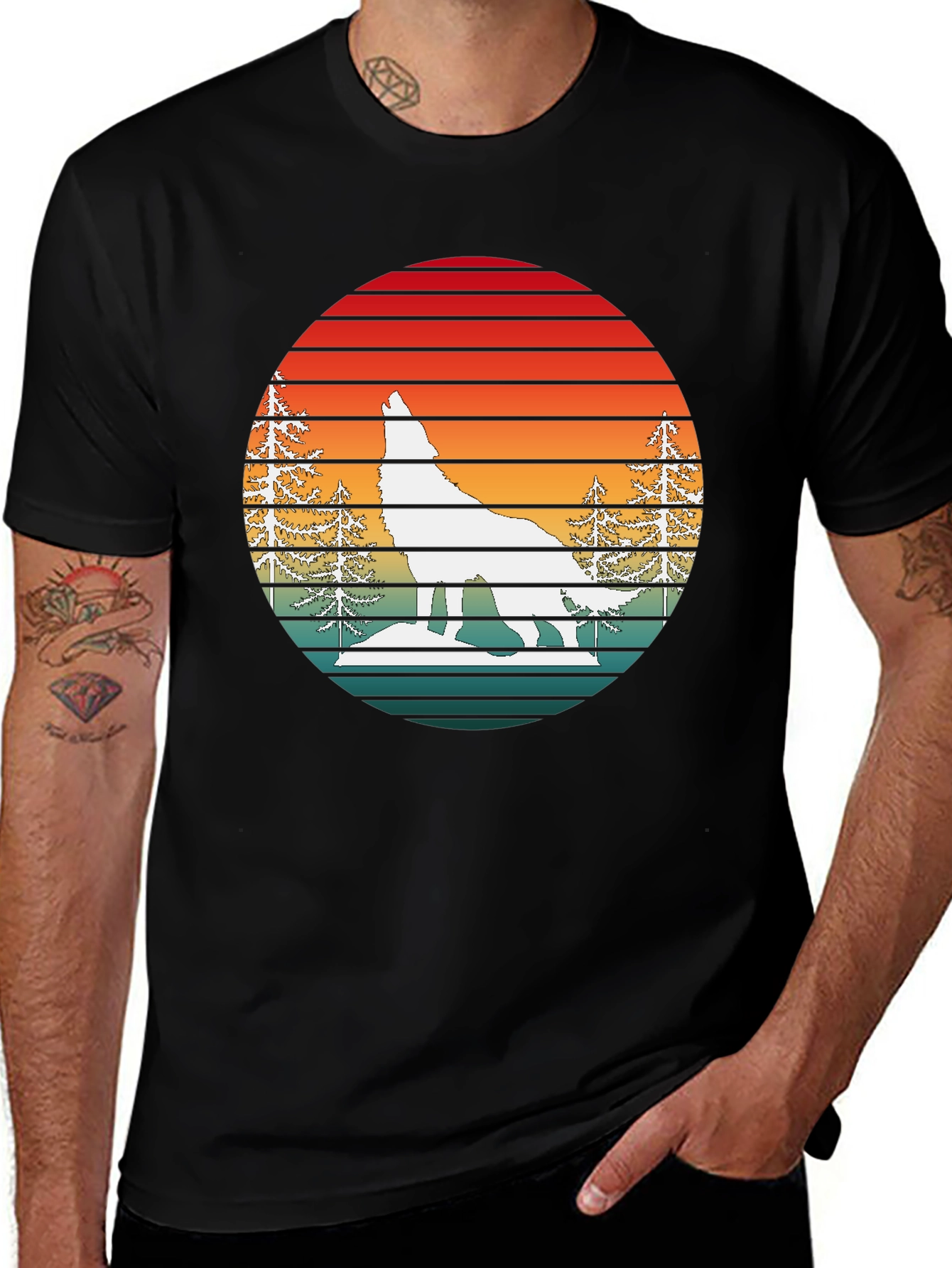 Retro Sunset Wolf Graphic T-Shirt