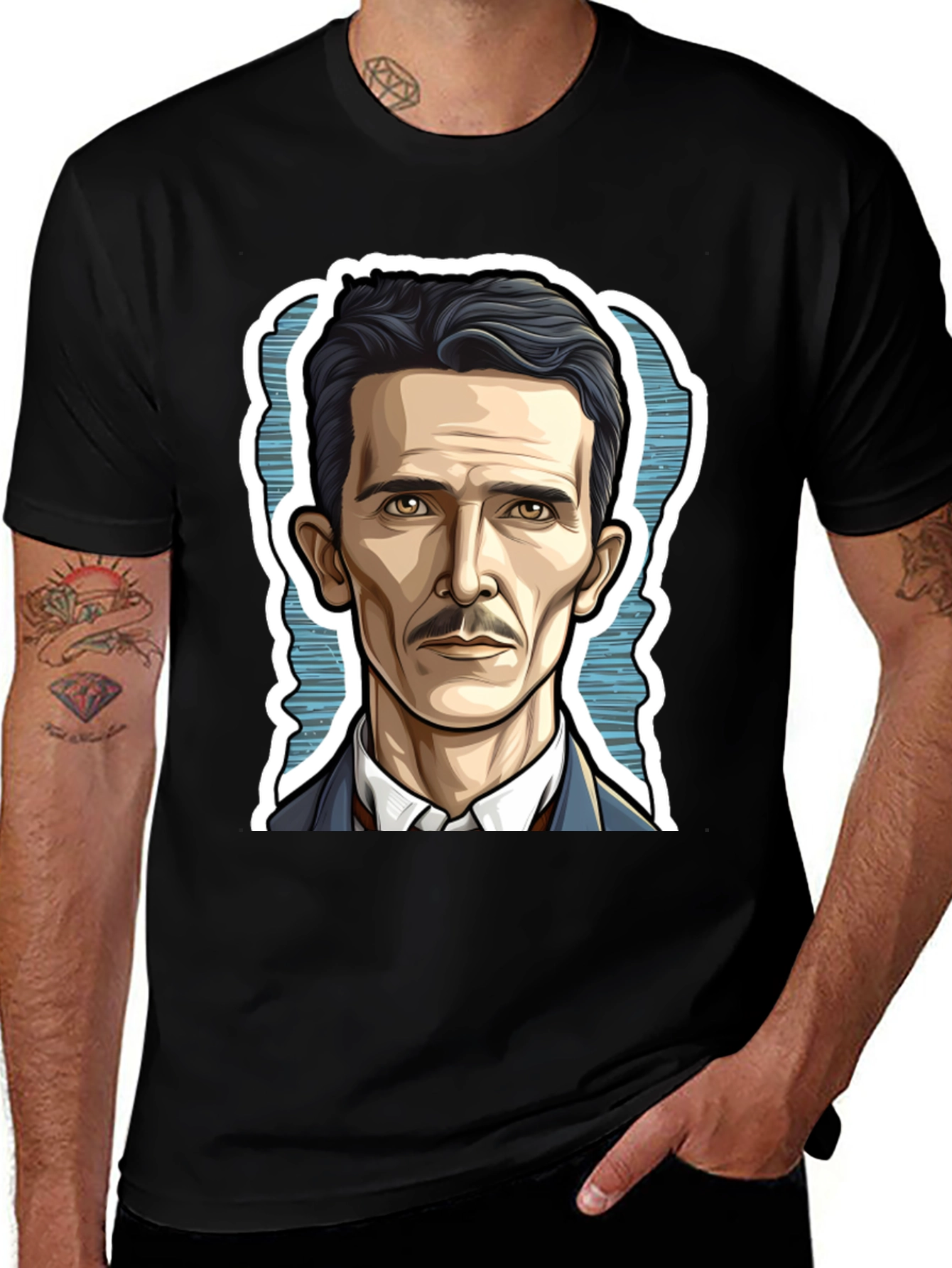 Variant 4 of Nikola Tesla Portrait Graphic Tee - Black