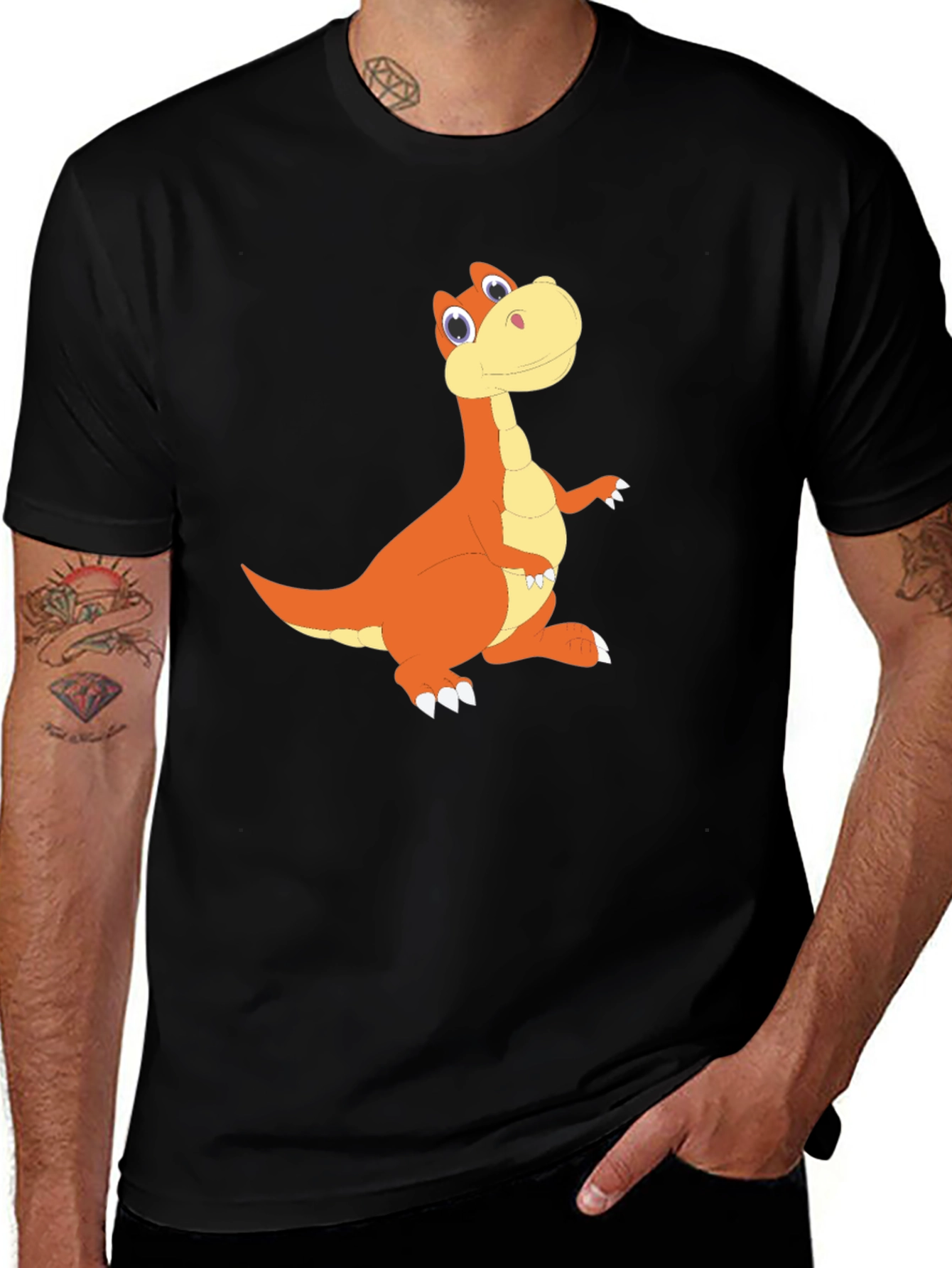 Variant 29 of Cartoon Dinosaur Graphic Black T-Shirt