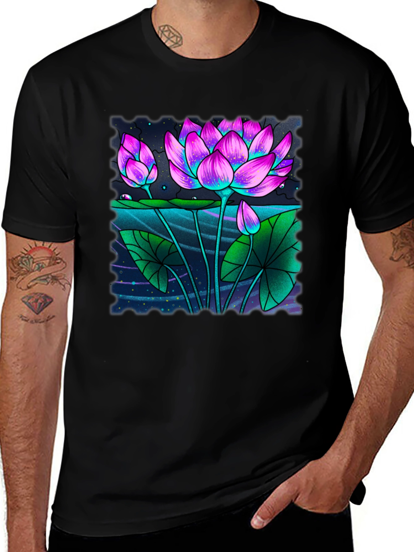 Variant 7 of Lotus Graphic Black T-Shirt