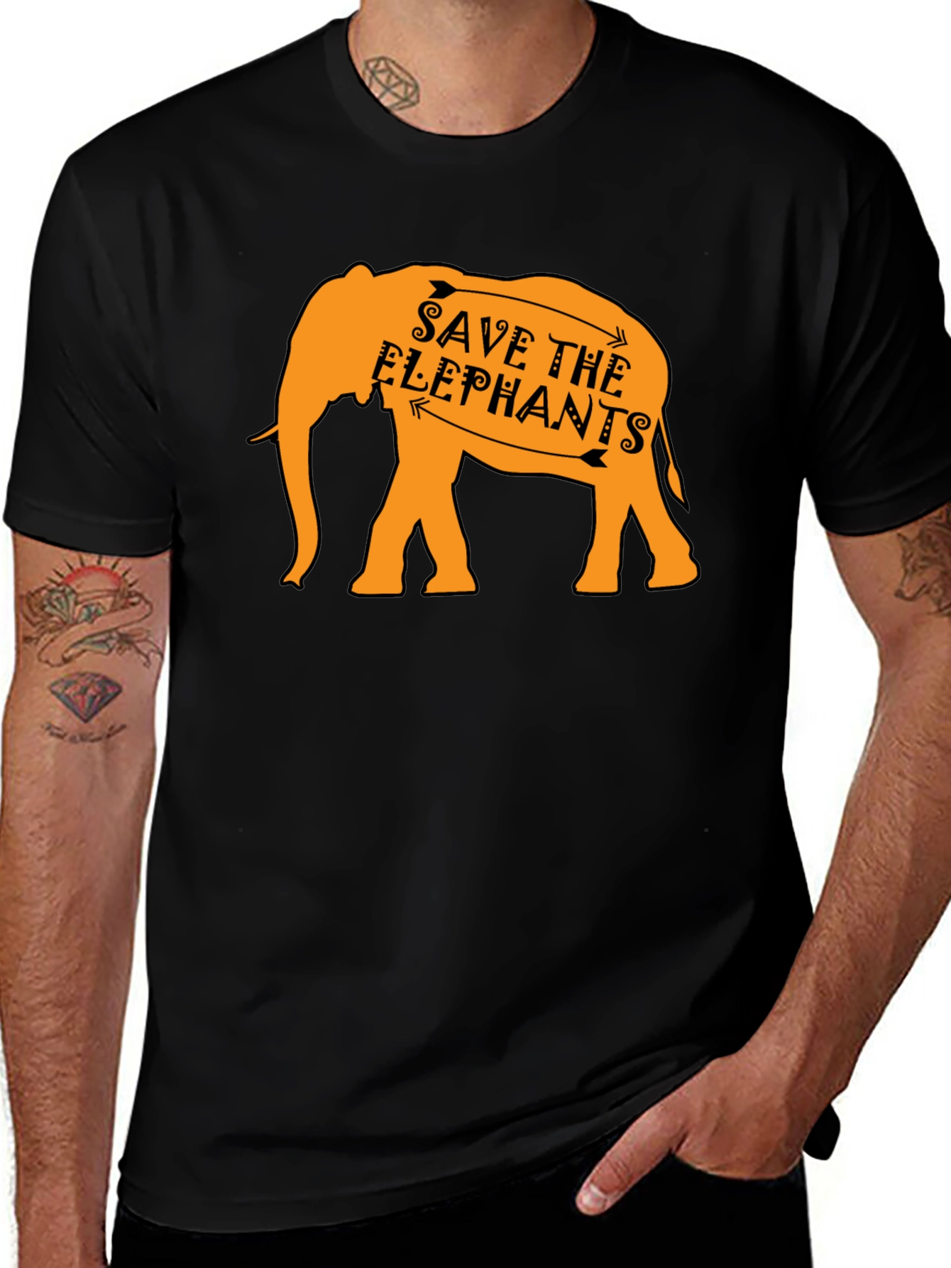 Variant 9 of Save the Elephants Graphic Tee - Black Cotton Shirt