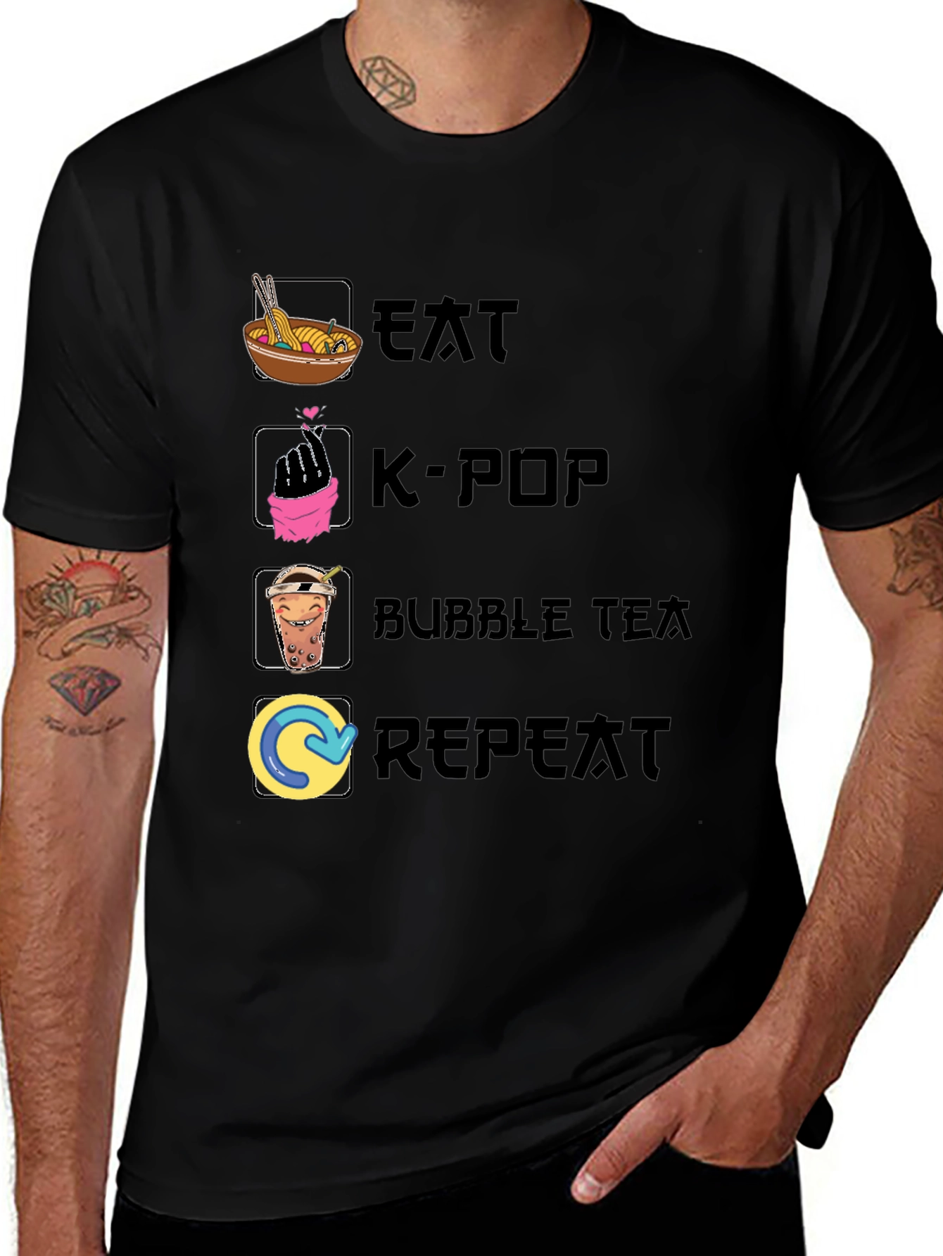 Variant 11 of Eat K-Pop Bubble Tea Repeat T-Shirt