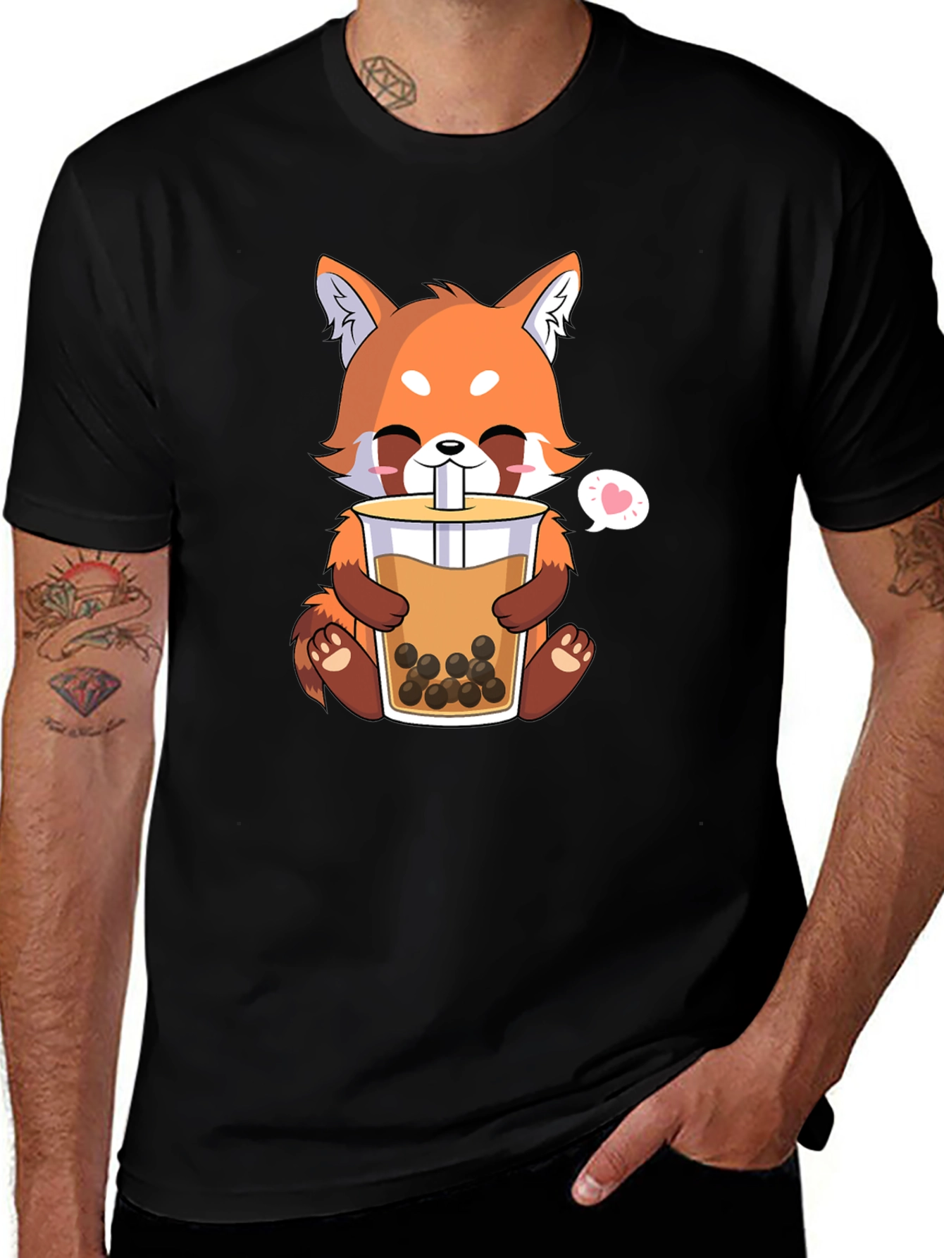 Cute Red Panda Bubble Tea Graphic T-Shirt