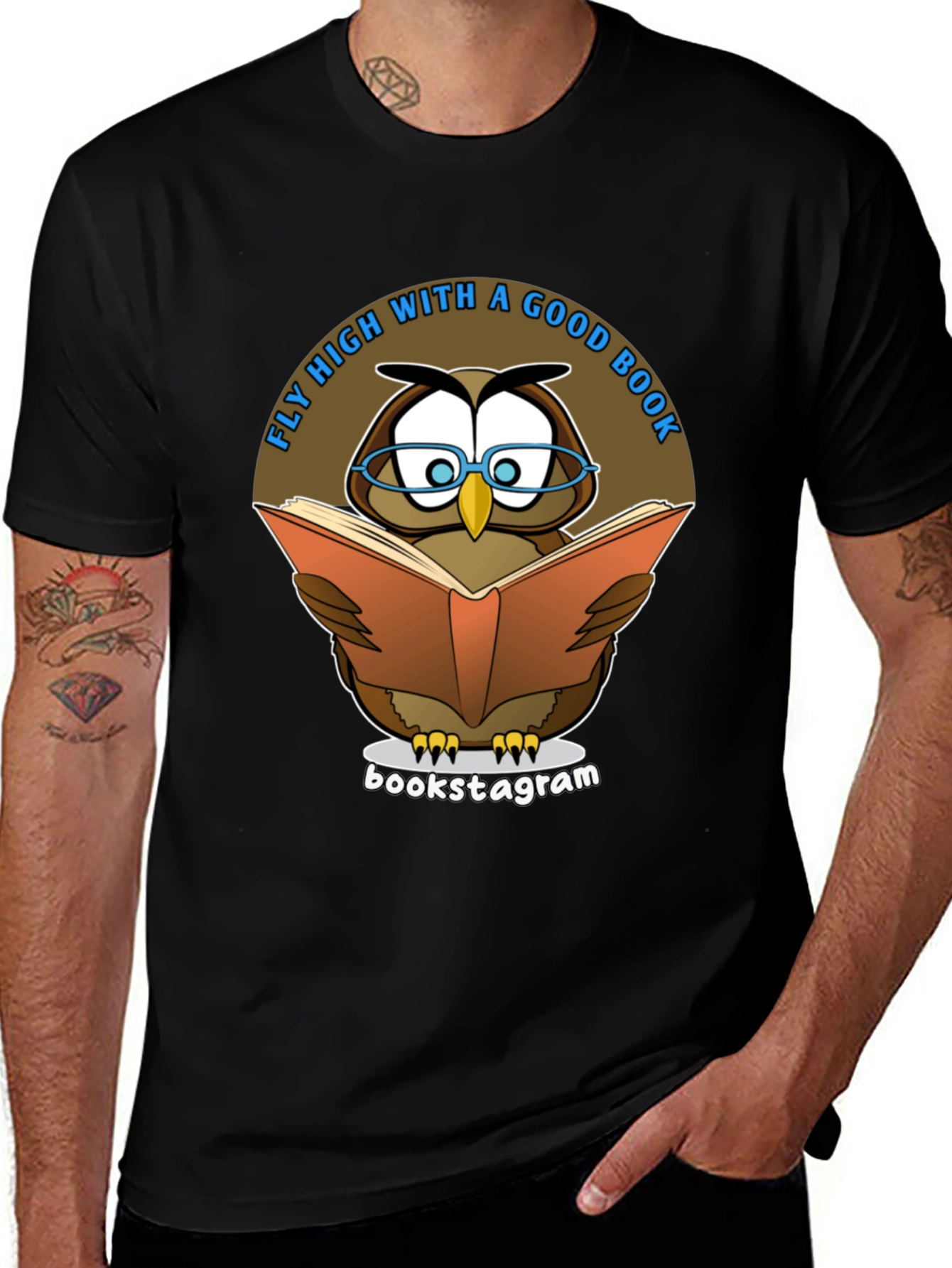 Black Fly High With A Good Book Owl T-Shirt main image