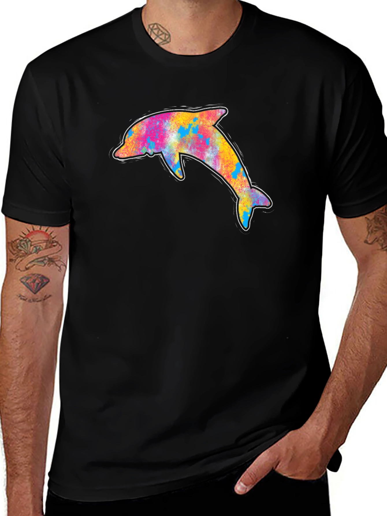 Variant 17 of Vibrant Dolphin Graphic Tee - Men's Black T-Shirt