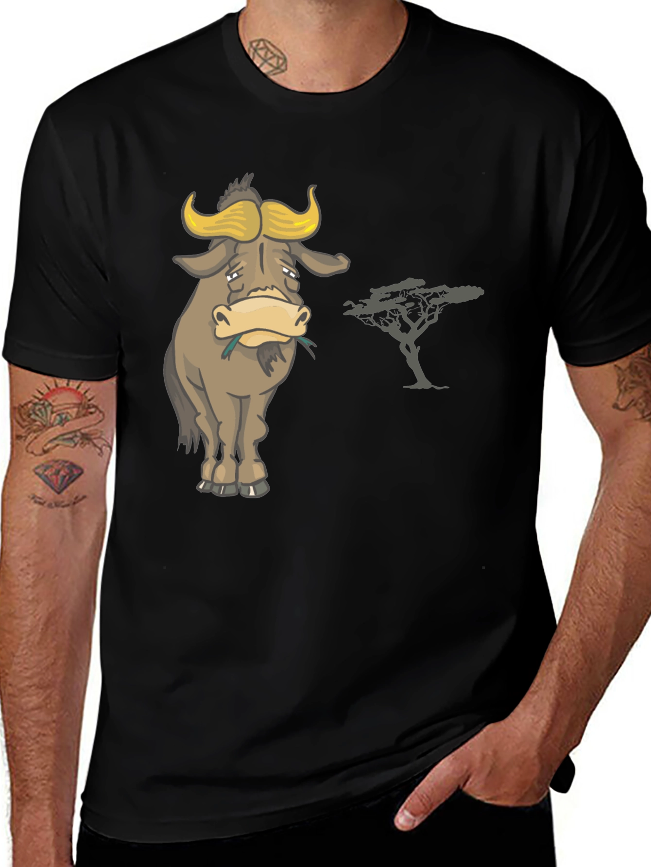Variant 15 of Sad Wildebeest T-Shirt - Men's Black Graphic Tee