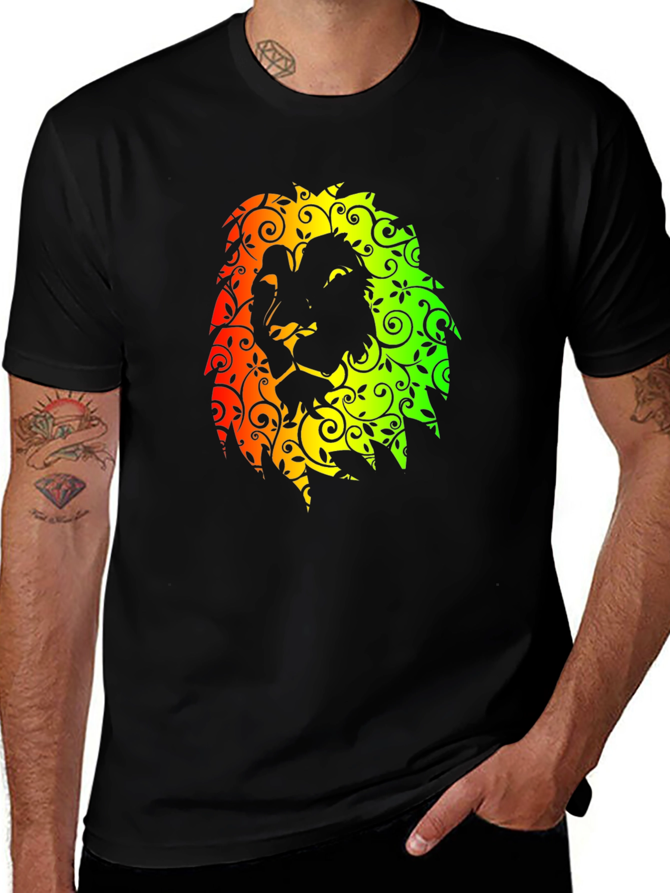 Rasta Lion Head Graphic Black T-Shirt