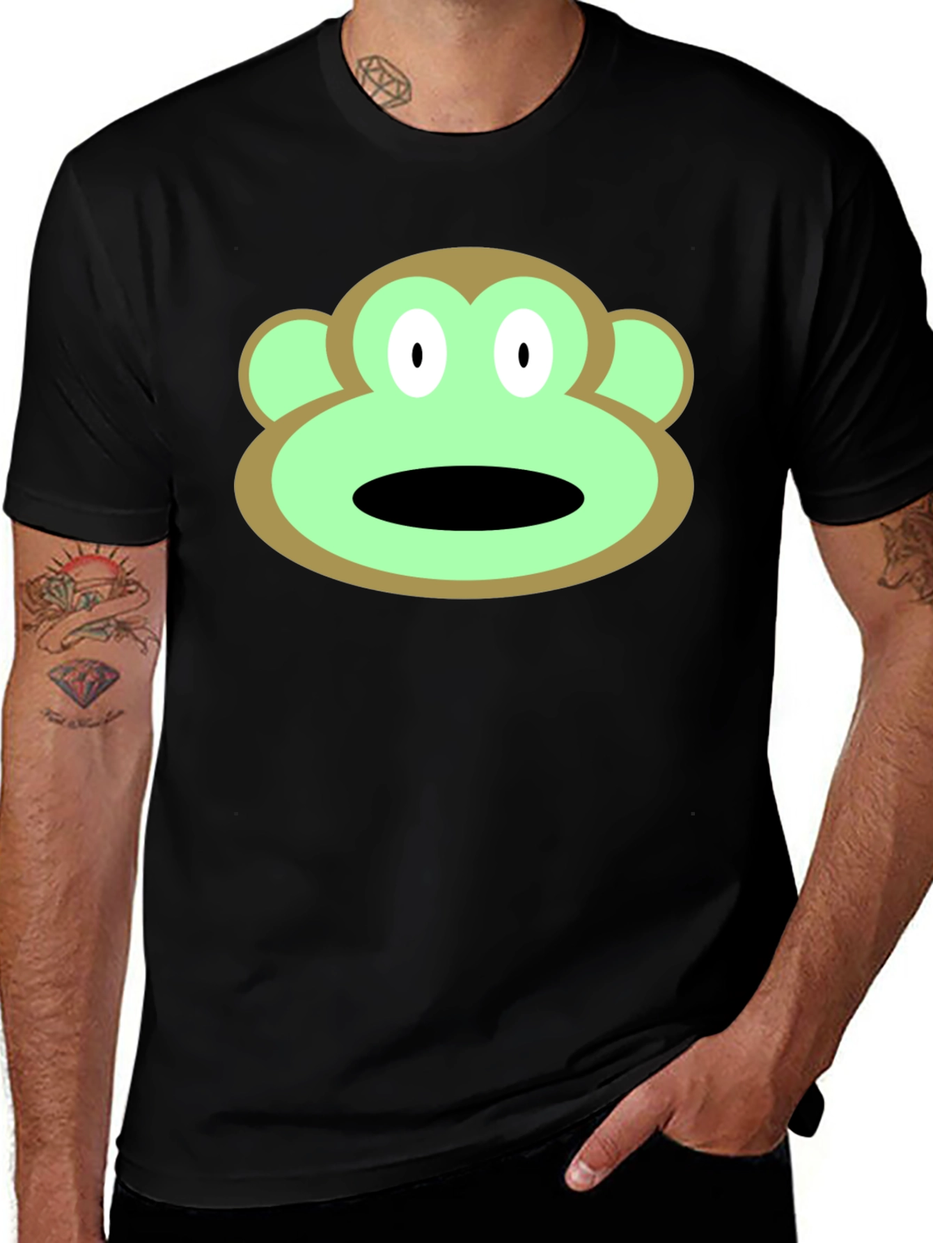 Variant 23 of Cartoon Monkey Face Graphic Tee - Black T-Shirt