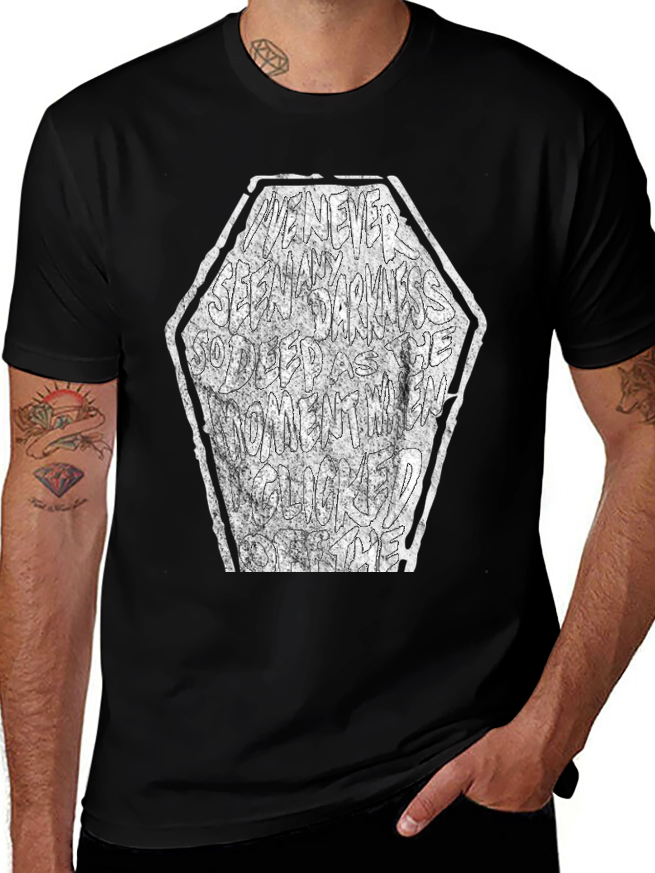 Variant 18 of Dark Text Graphic Tee - Coffin Shape