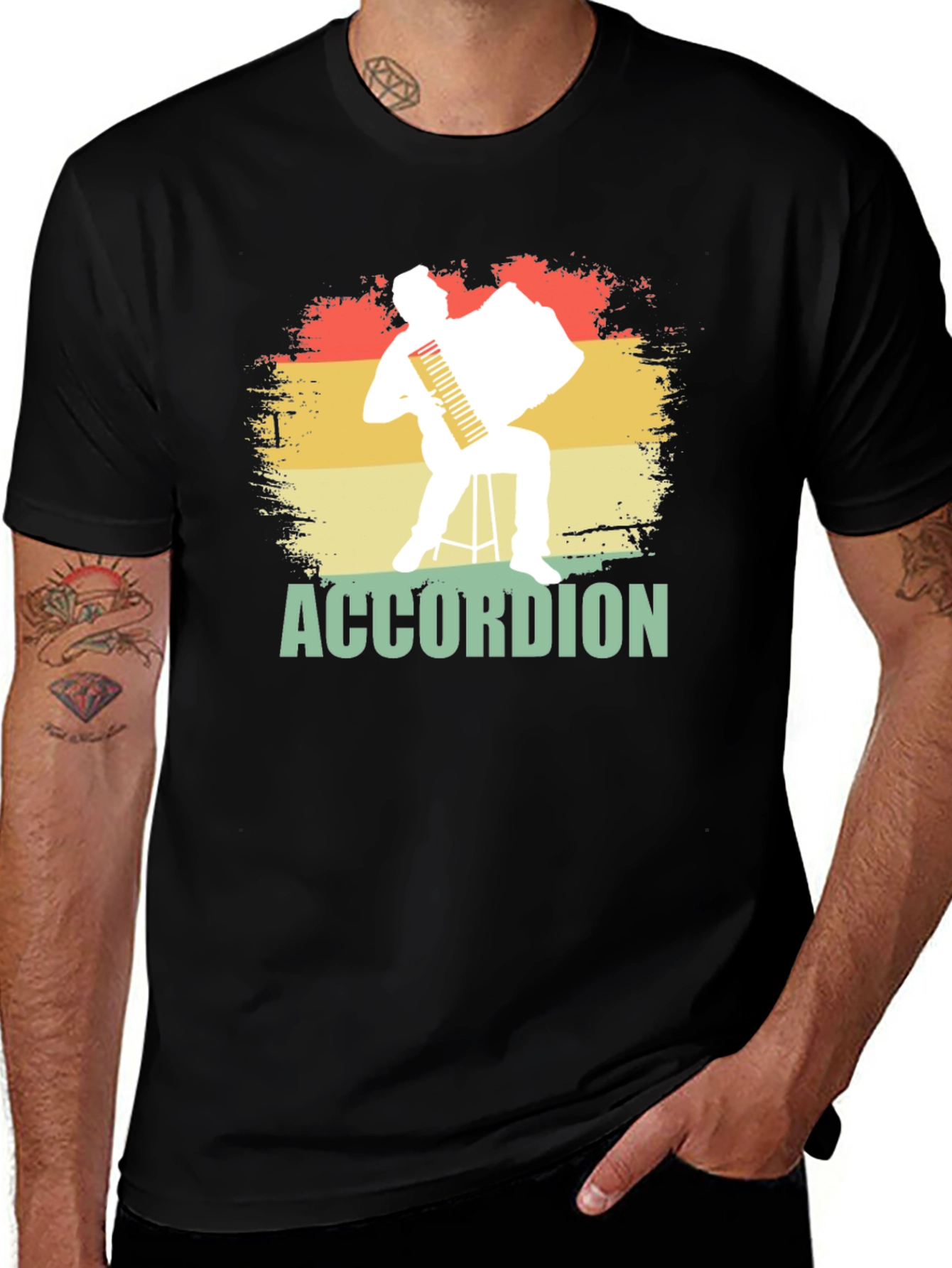 Variant 27 of Accordion Player Graphic T-Shirt - Retro Design