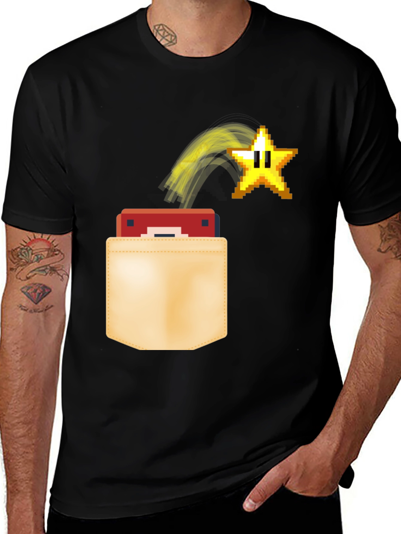 Variant 4 of Retro Gaming T-Shirt - Mario Star Pocket Tee