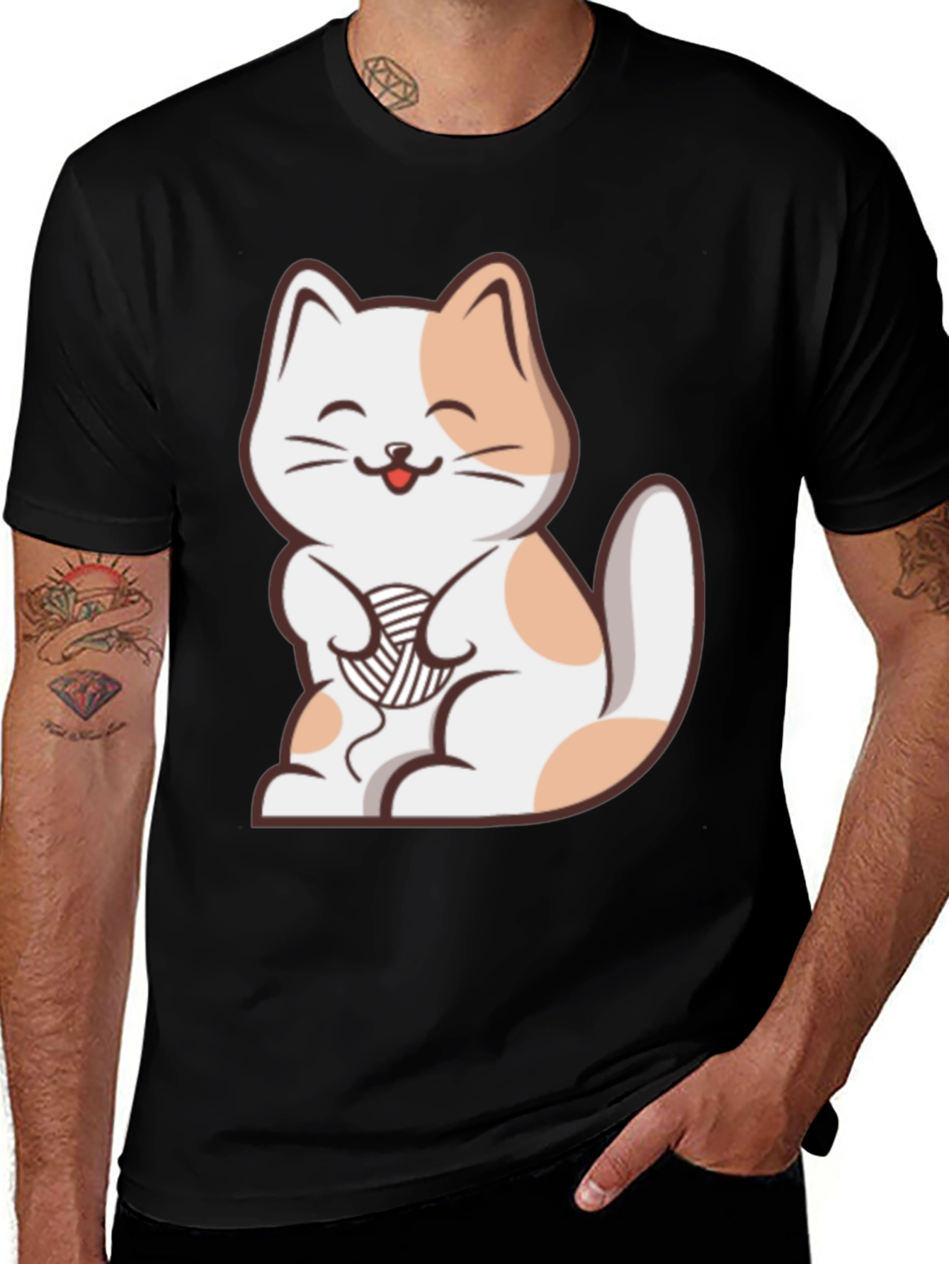 Variant 30 of Cute Cat with Yarn Black T-Shirt