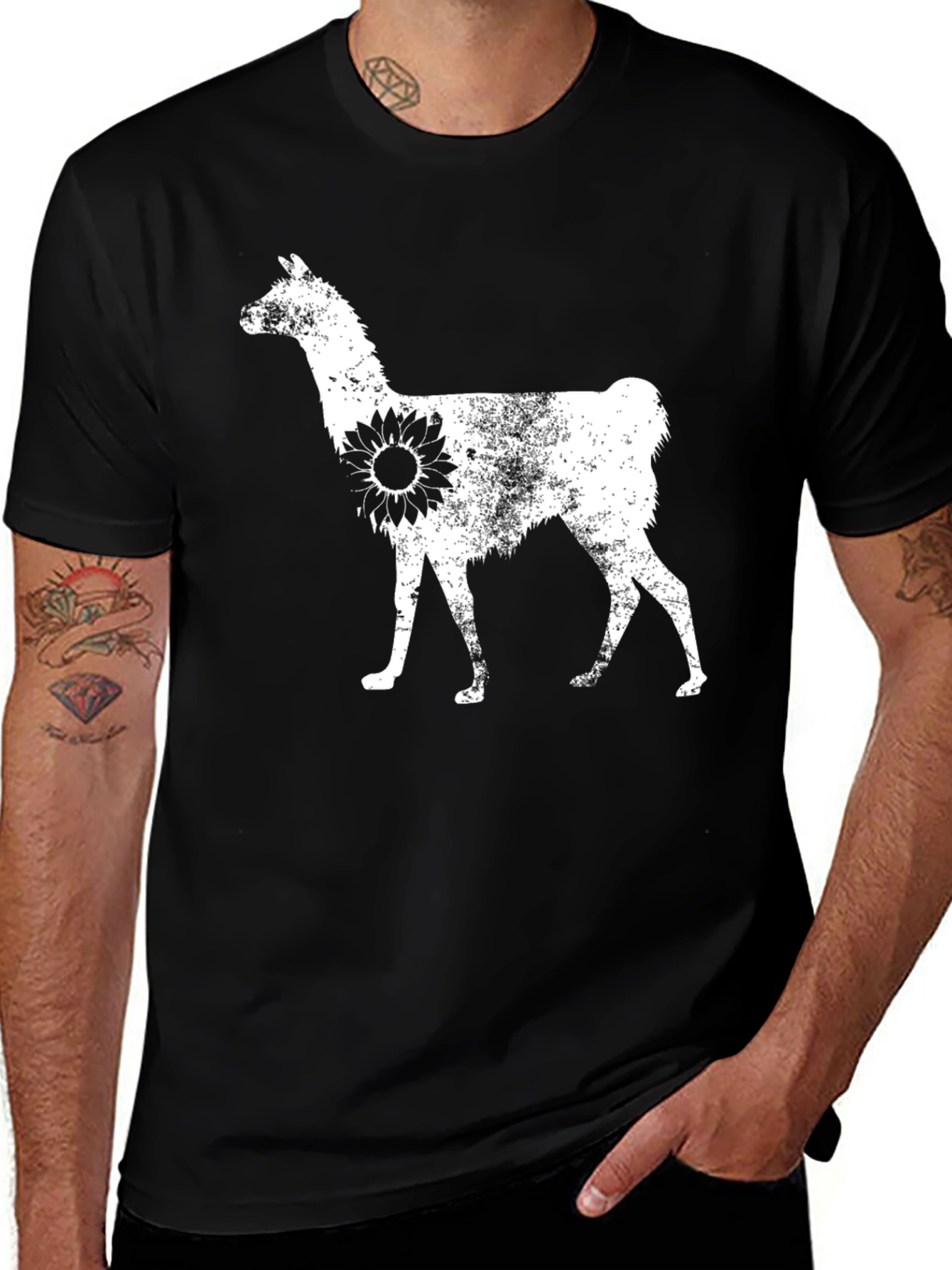 Variant 23 of Llama Sunflower Graphic Tee - Black