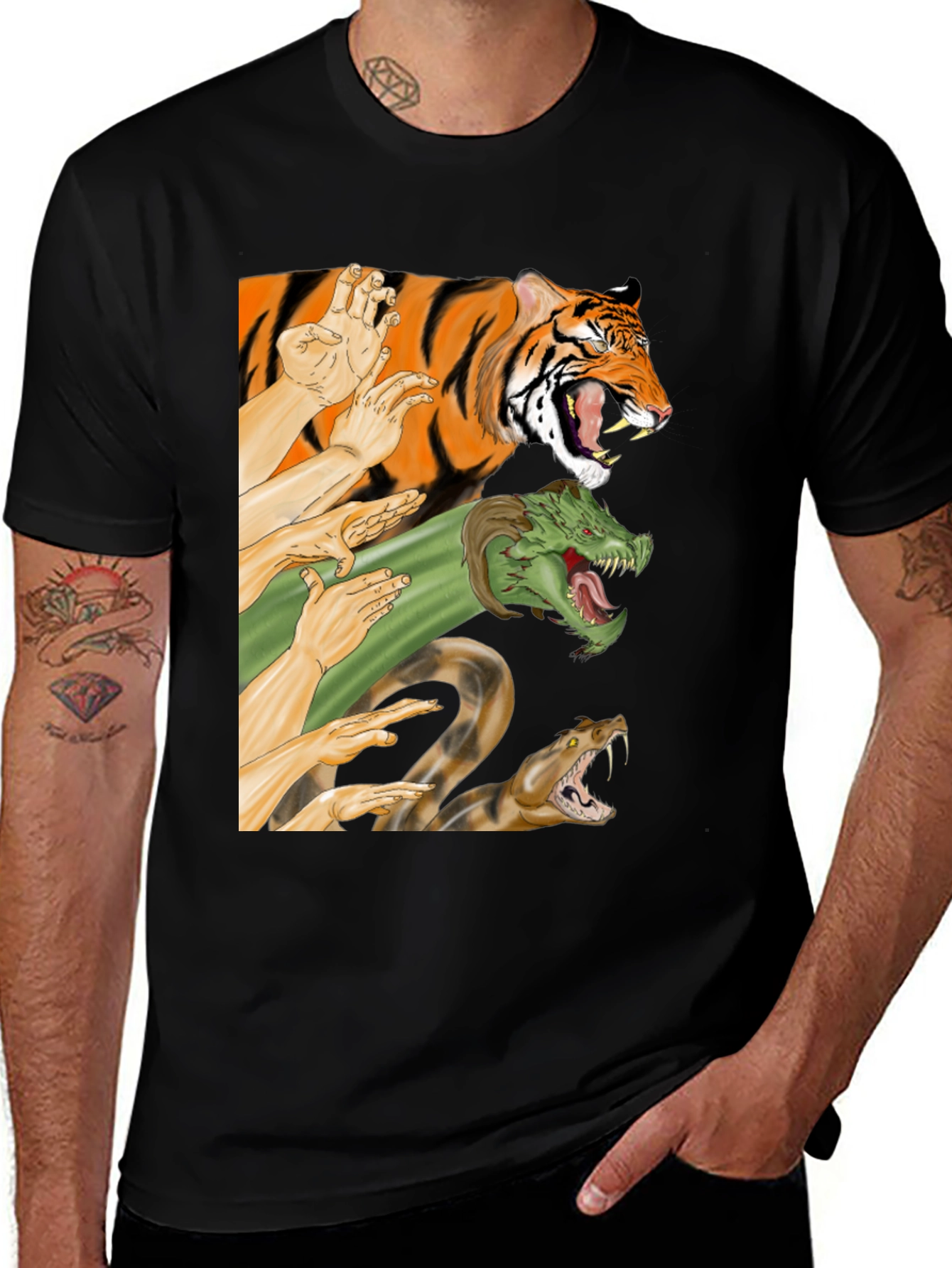 Variant 8 of Mythical Beast Tee - Tiger, Dragon, Snake Graphic Shirt
