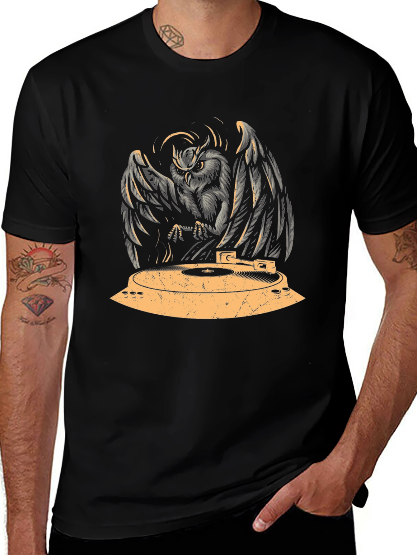 Variant 16 of Owl DJ T-Shirt - Vinyl Record Player Graphic Tee