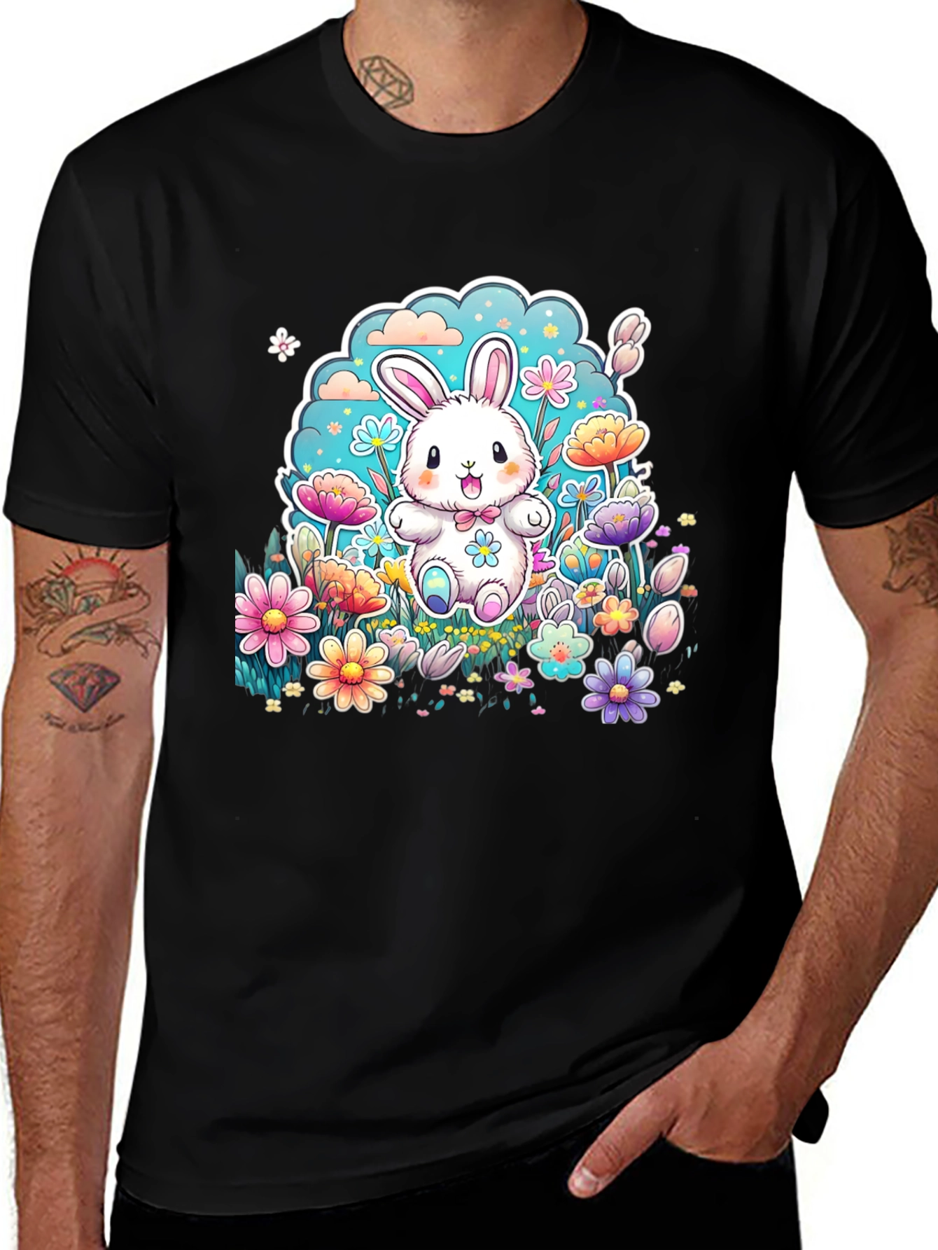 Camiseta Conejito Pascua Flores Diseño Infantil