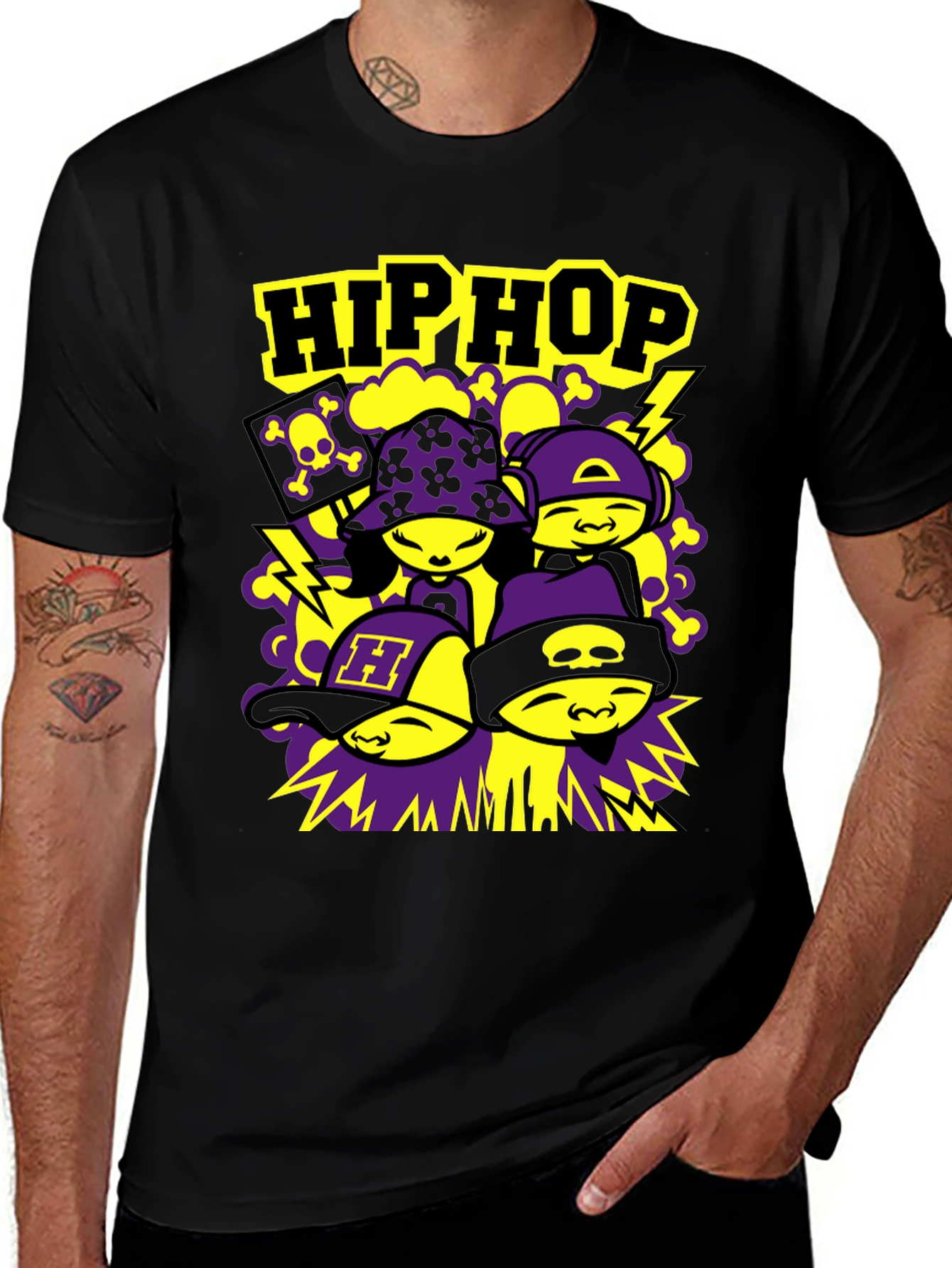 Variant 26 of Hip Hop Crew Graphic Tee - Black