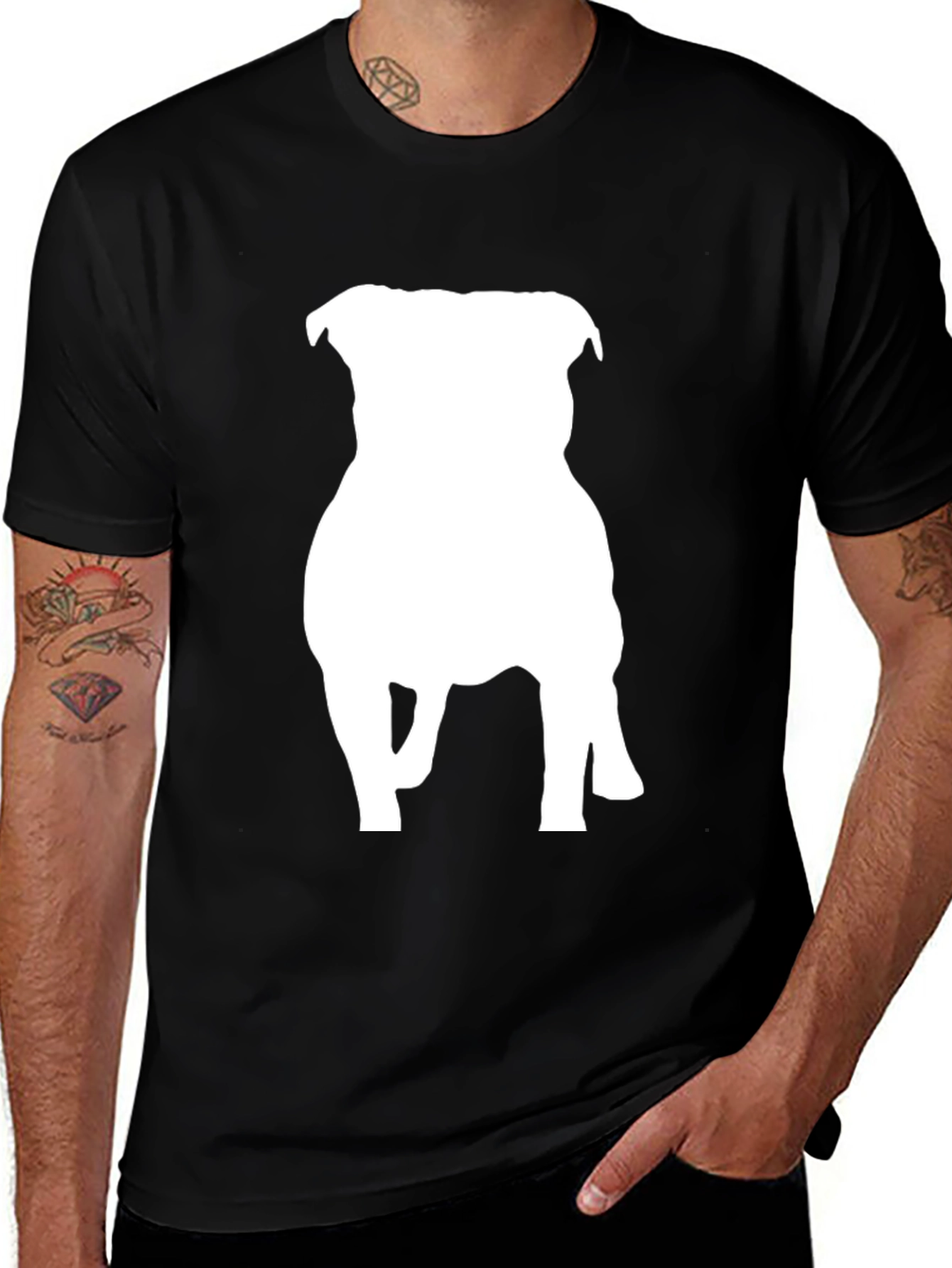Variant 15 of Dog Silhouette T-Shirt - Black Cotton Blend Crew Neck Tee