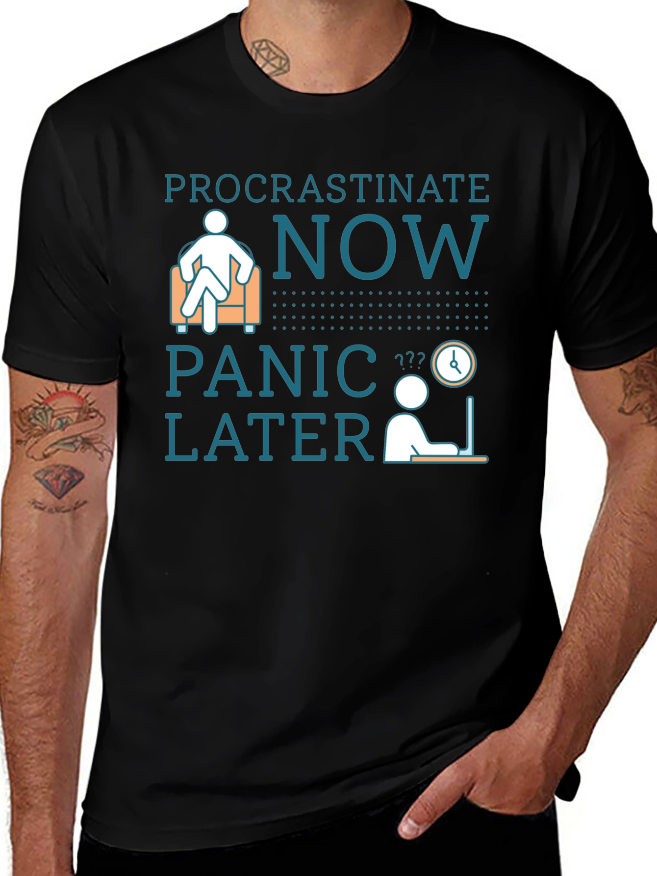Variant 23 of Procrastinate Now Panic Later Men's Graphic T-Shirt