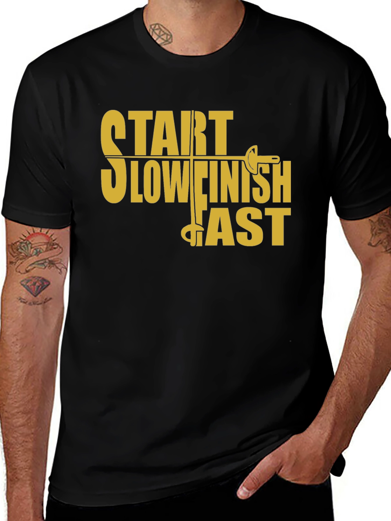 Variant 15 of Start Slow Finish Fast Fencing T-Shirt