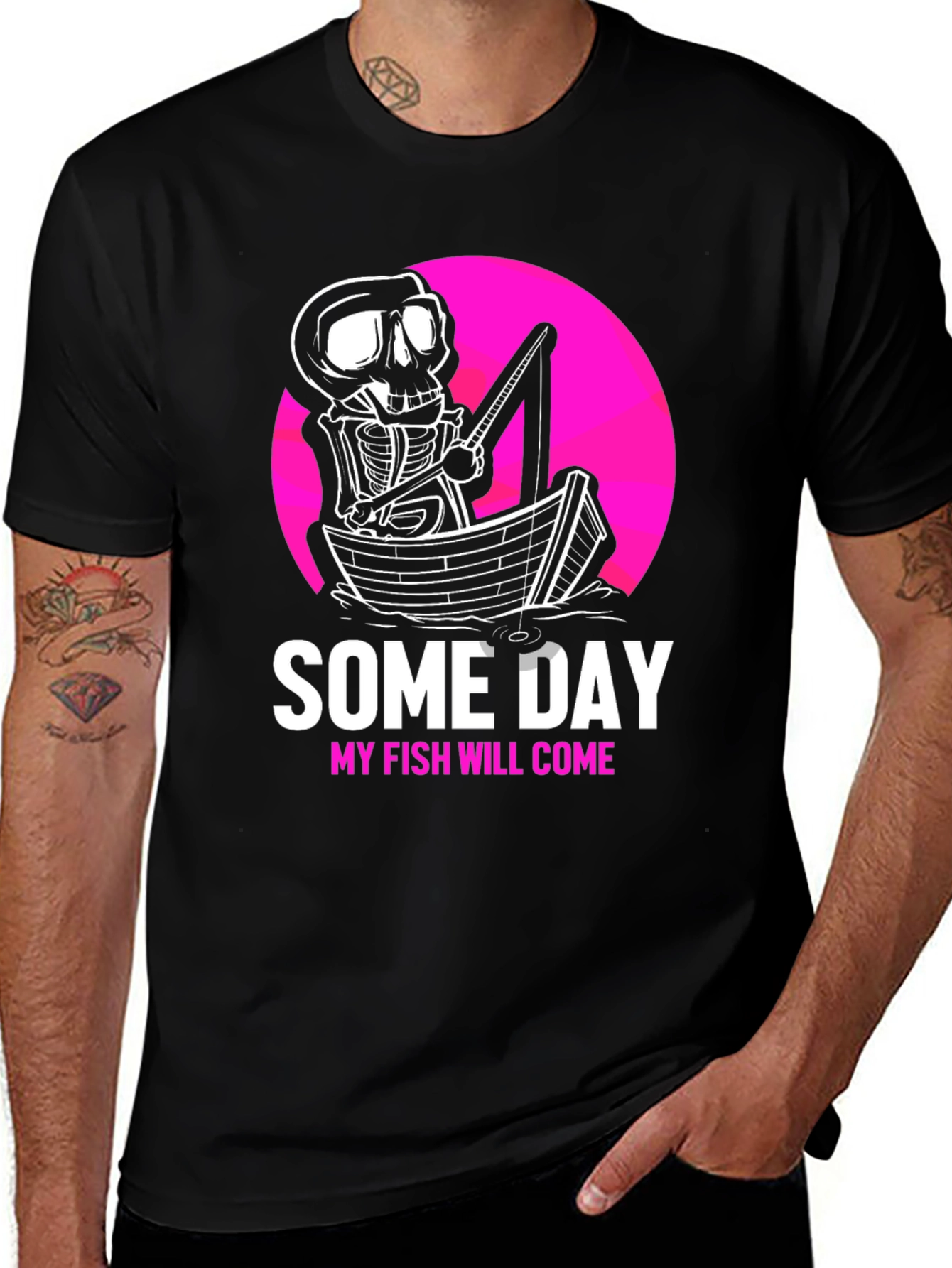 Variant 24 of Humorous Skeleton Fishing Graphic T-Shirt