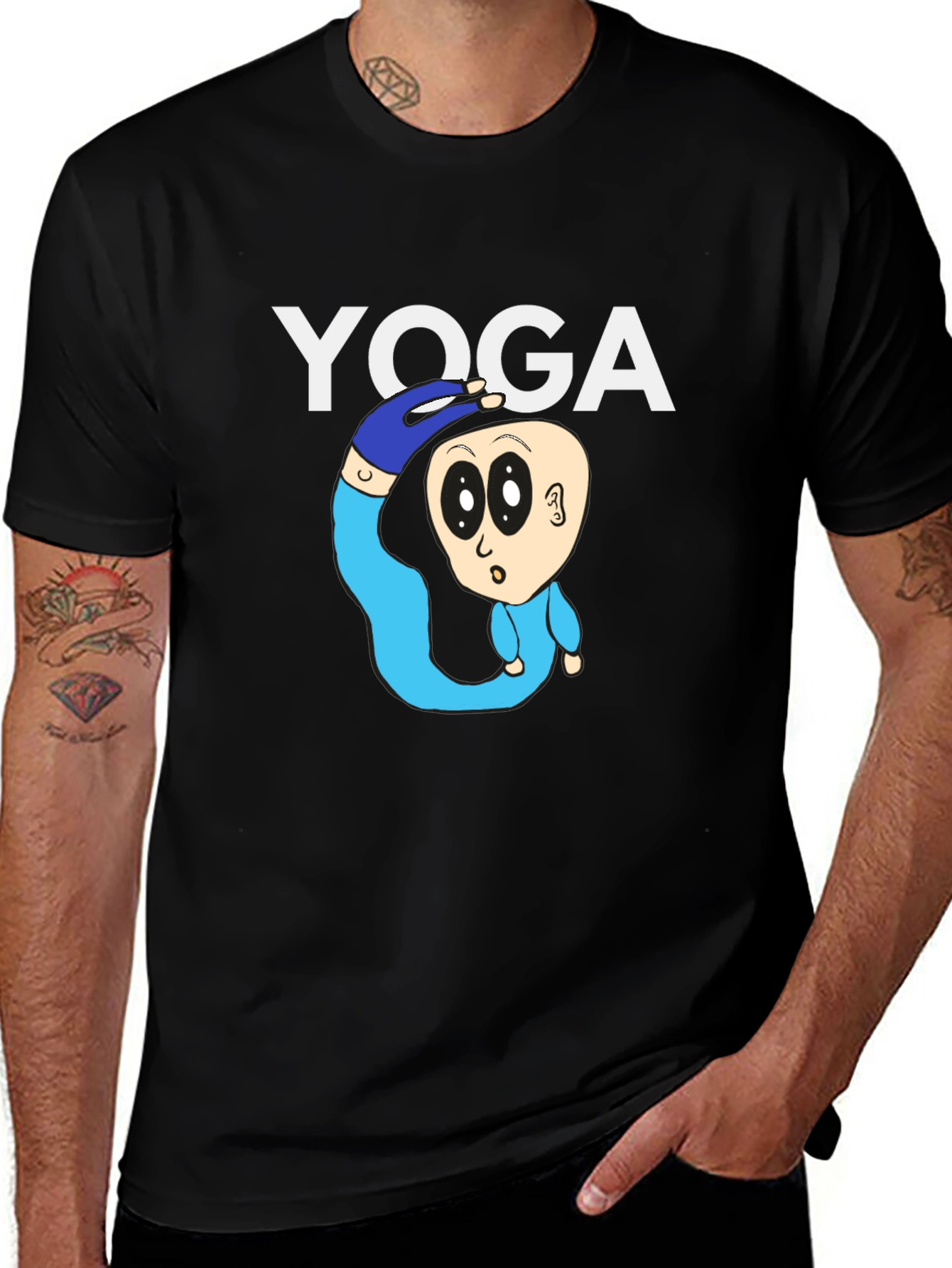 Variant 26 of Yoga Cartoon Graphic Tee - Black Cotton T-Shirt