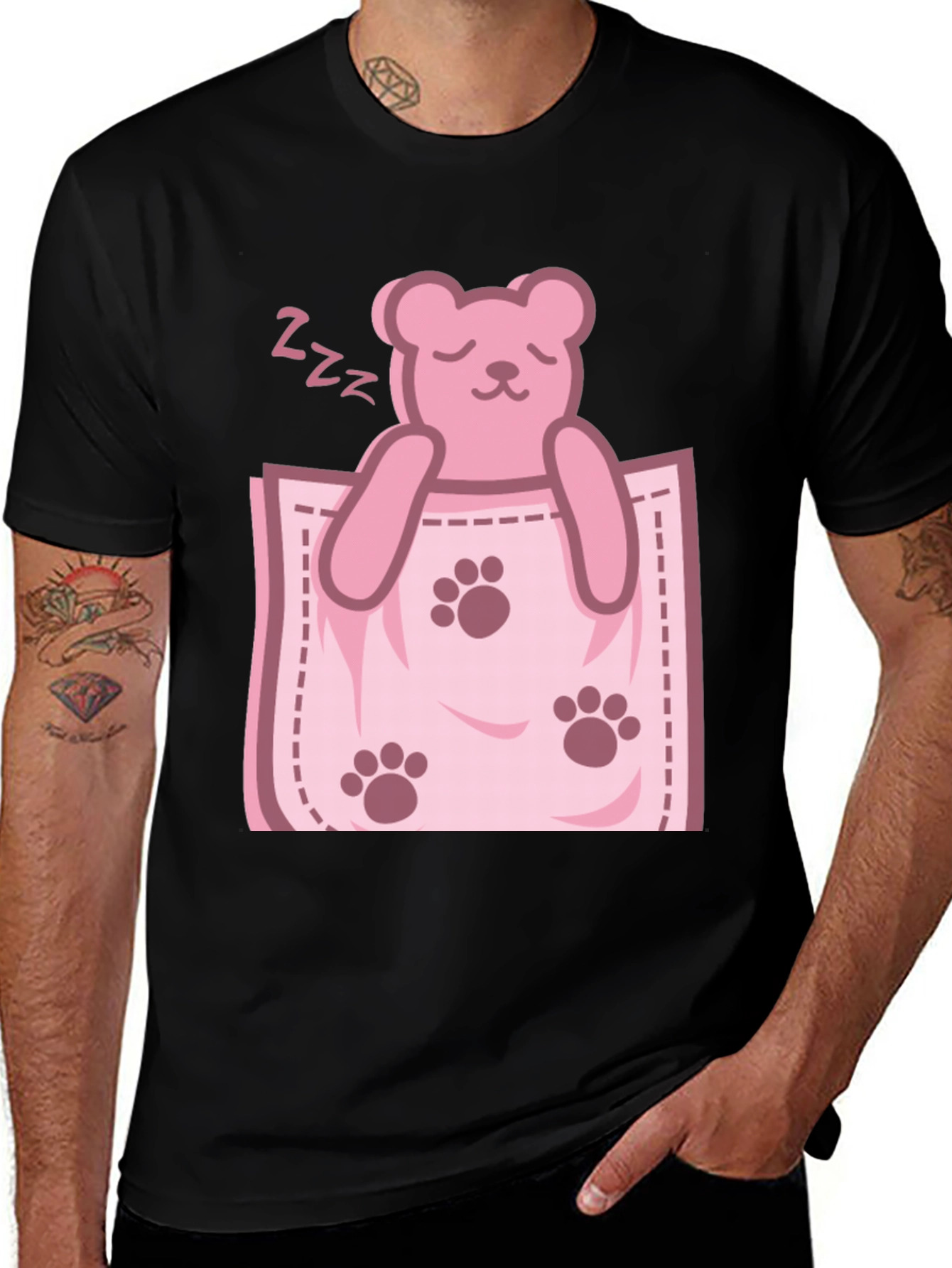 Cute Sleeping Bear Pocket Graphic Tee