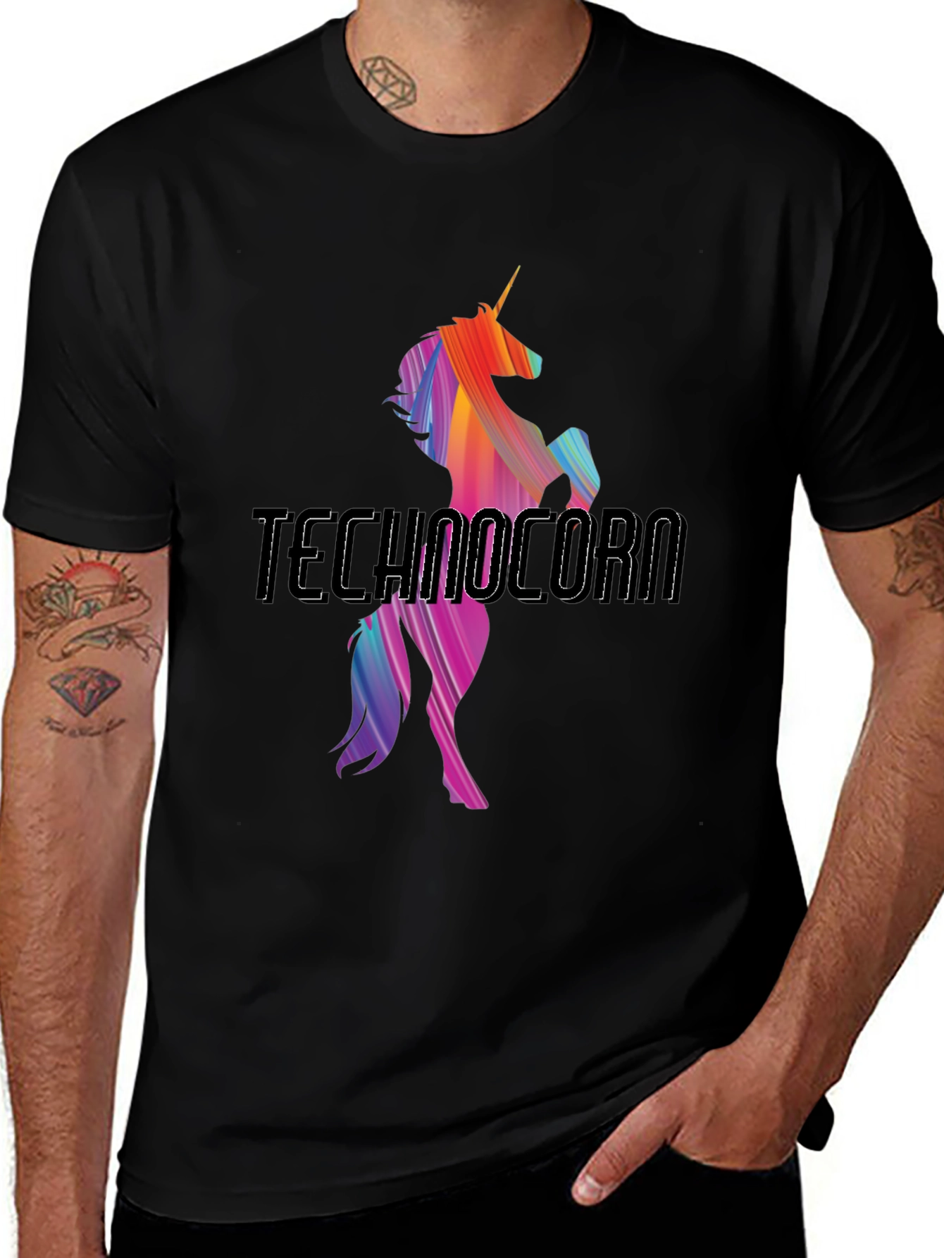 Technocorn Rainbow Unicorn Graphic T-Shirt